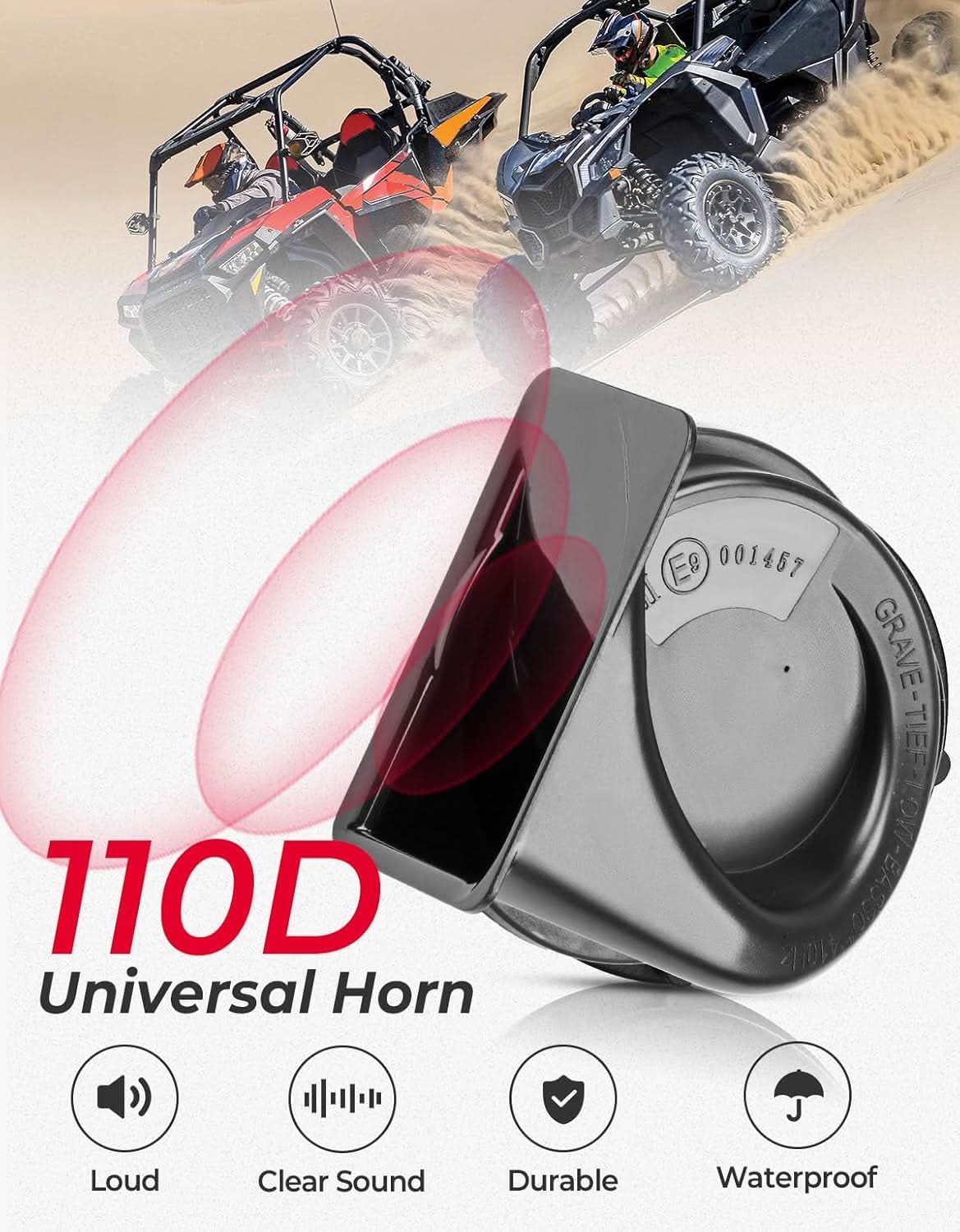 4 Amber & 4 Red Round UTV Turn Signal Light Kit with Horn & License Plate Holder for Polaris, Can-Am, Teryx, CFMOTO - Image 4