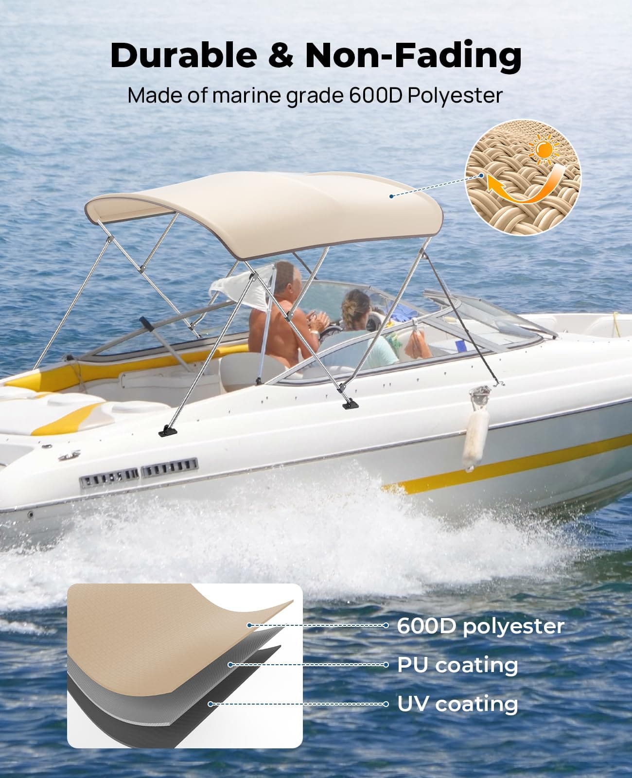 4 Bow Bimini Top Foldable 67''-96'' Width for Boat - Image 2