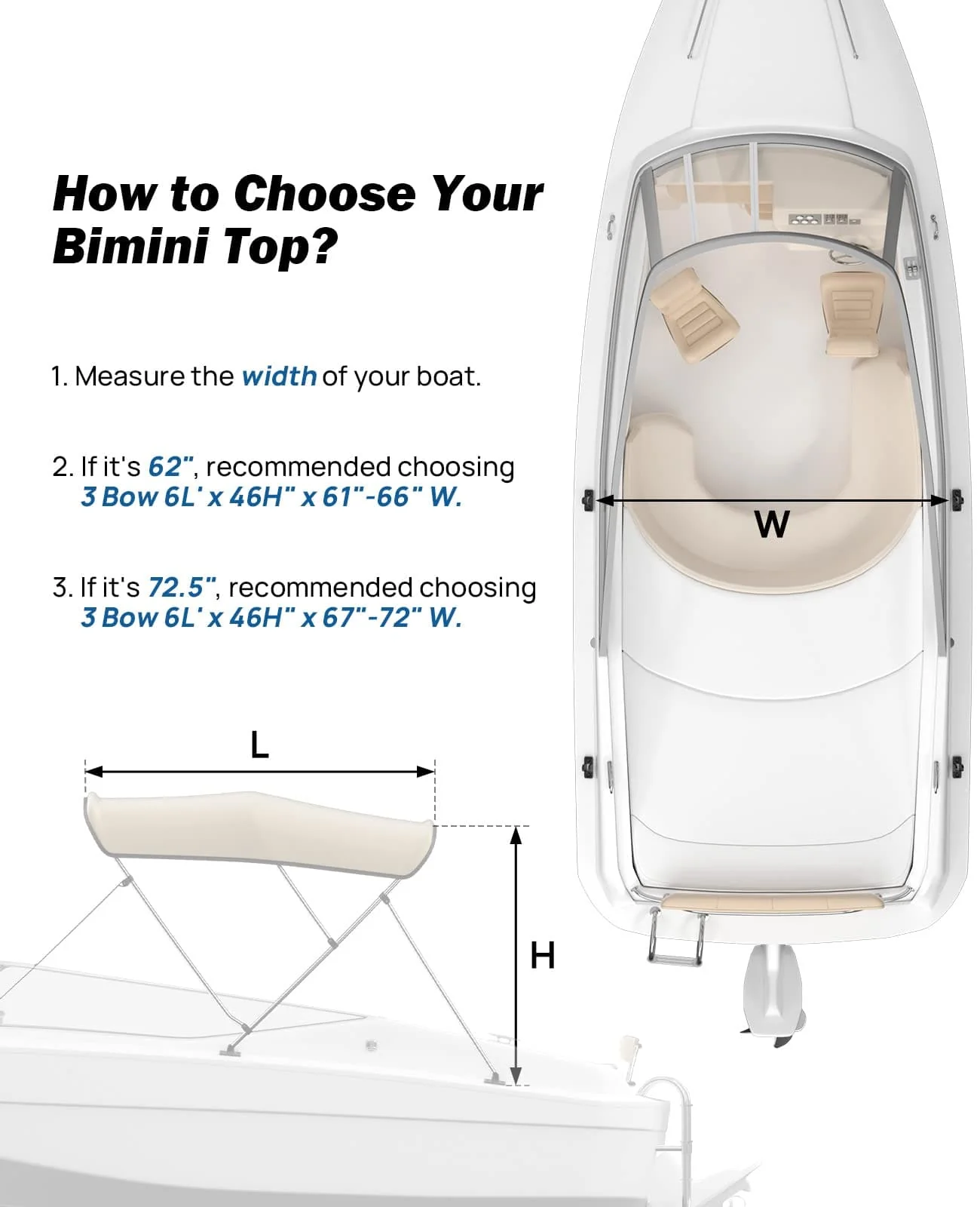 4 Bow Bimini Top Foldable 67''-96'' Width for Boat - Image 5