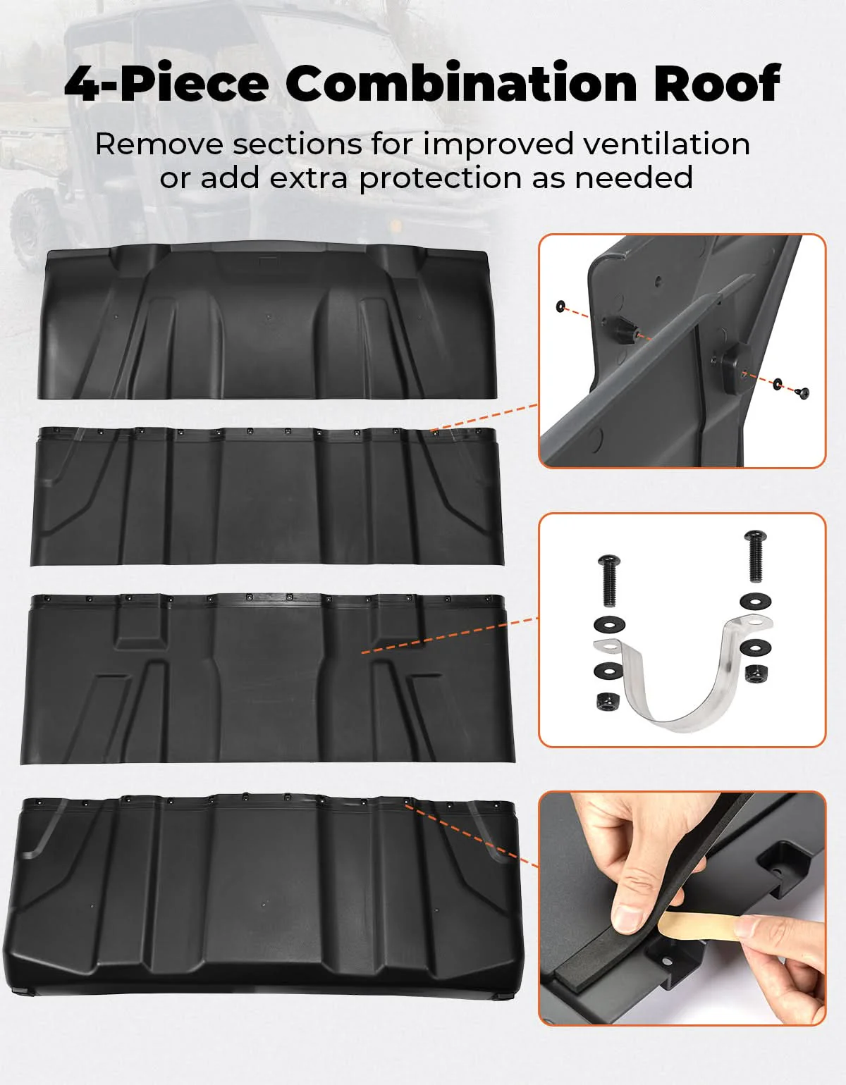 4 Pieces Sport Hard Roof Top for Can-Am Defender Max - Image 2