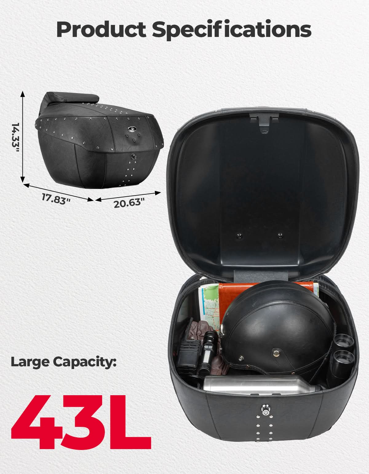 43L Waterproof Motorcycle Top Case Hard Shell - Image 4