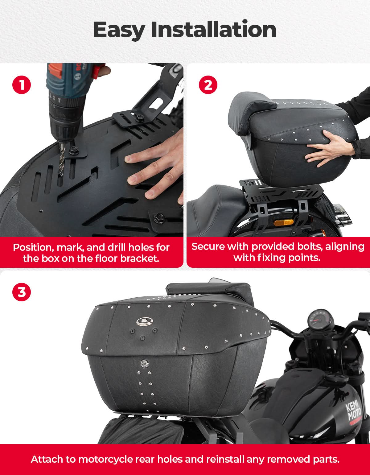 43L Waterproof Motorcycle Top Case Hard Shell - Image 6