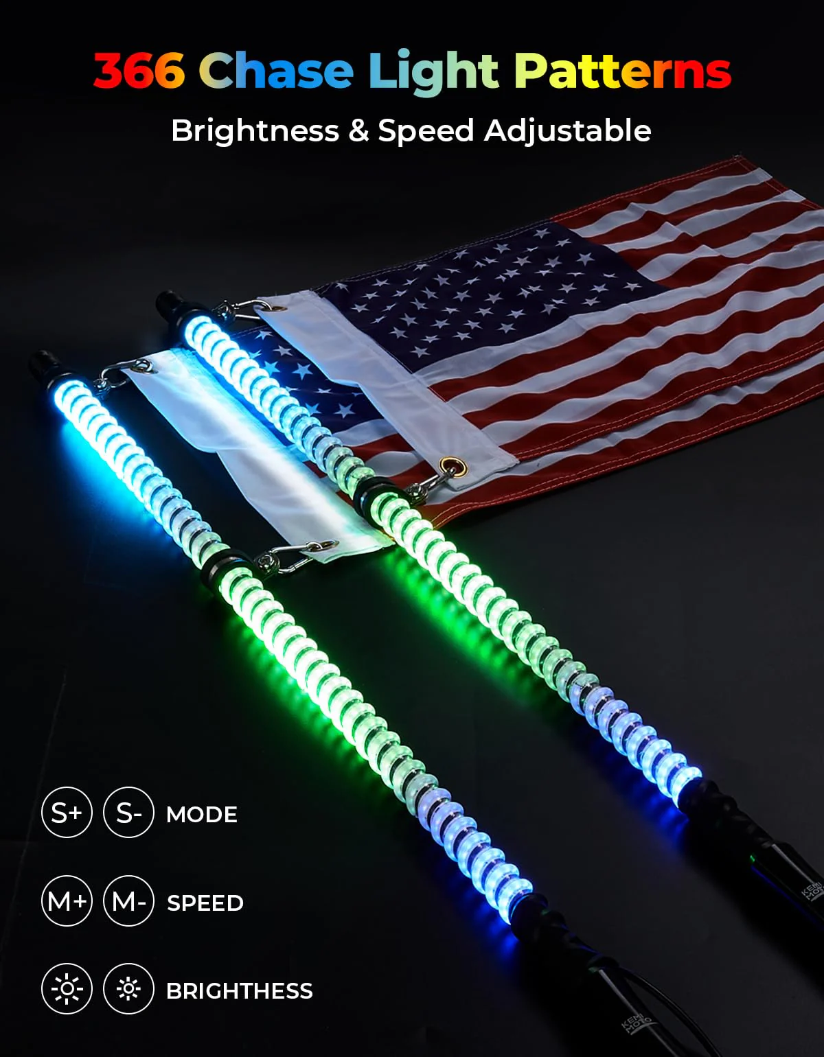 2PCS 4FT COB LED Whip Lights – 2016 LEDs, Bluetooth APP Control – Fit Can-Am X3, Polaris RZR, UTV/ATV - Image 5
