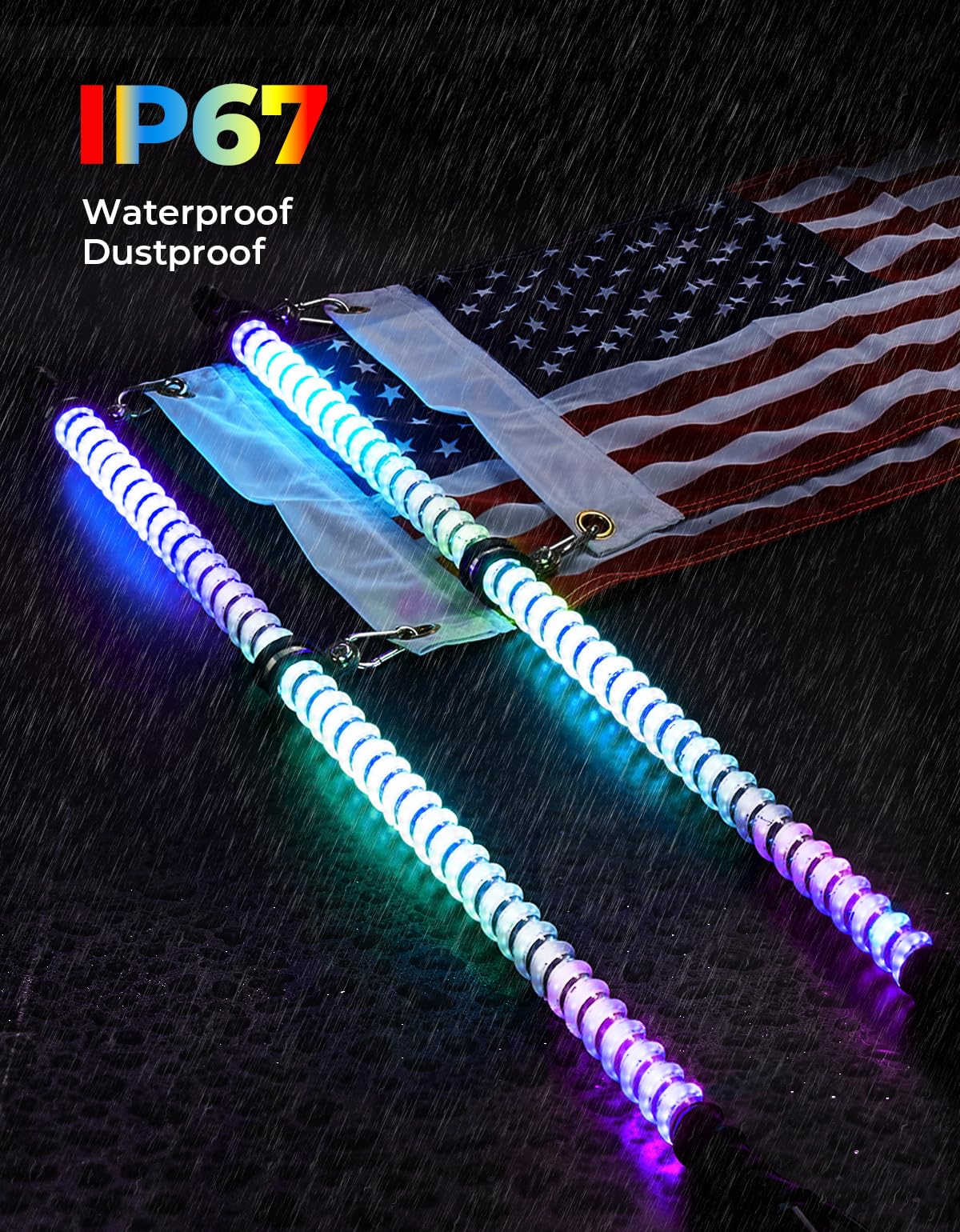 2PCS 4FT COB LED Whip Lights – 2016 LEDs, Bluetooth APP Control – Fit Can-Am X3, Polaris RZR, UTV/ATV - Image 8