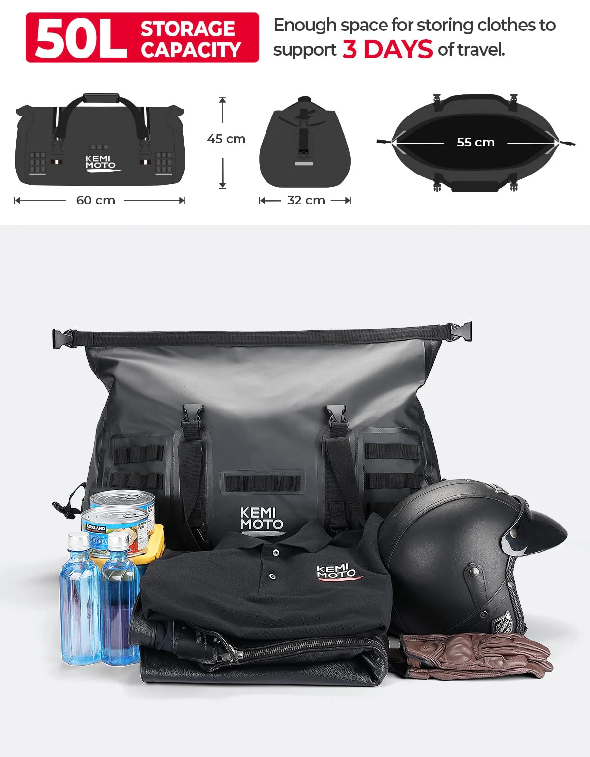 50L Waterproof Motorcycle Tail Bag - Image 2