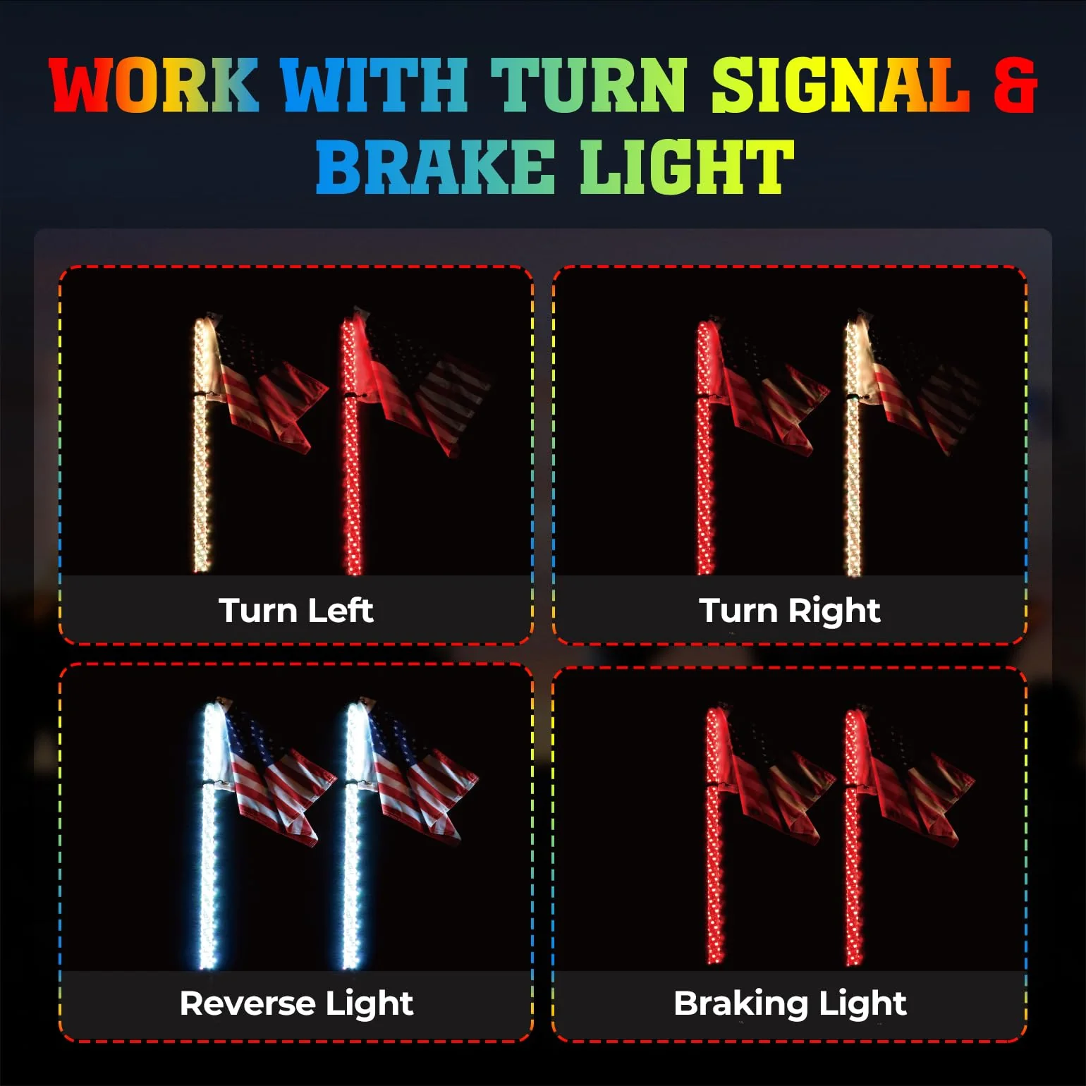 UTV ATV 5FT 2PCS Spiral Whip Light Bluetooth Control w/ Turn Signal Function - Image 4