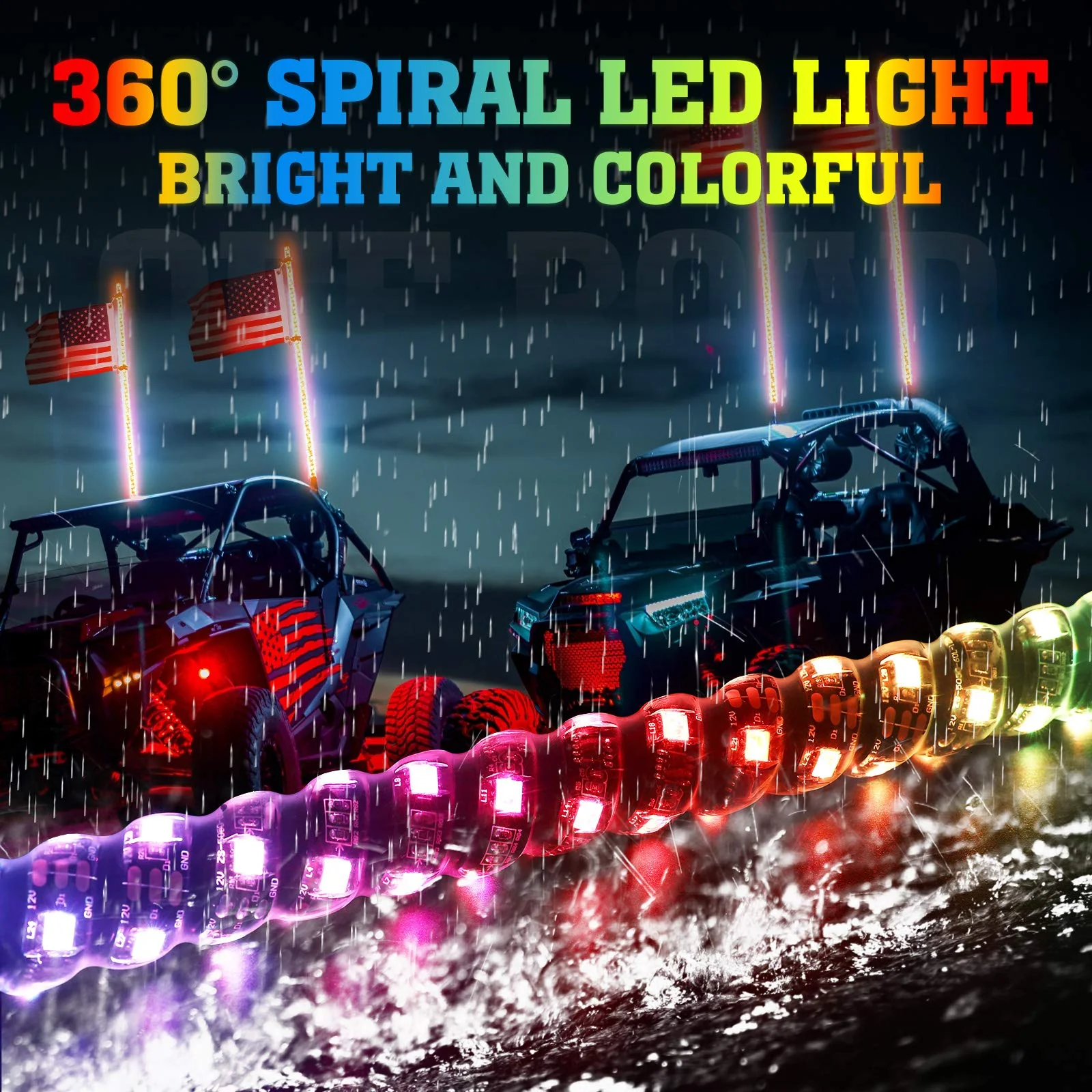 UTV ATV 5FT 2PCS Spiral Whip Light Bluetooth Control w/ Turn Signal Function - Image 5
