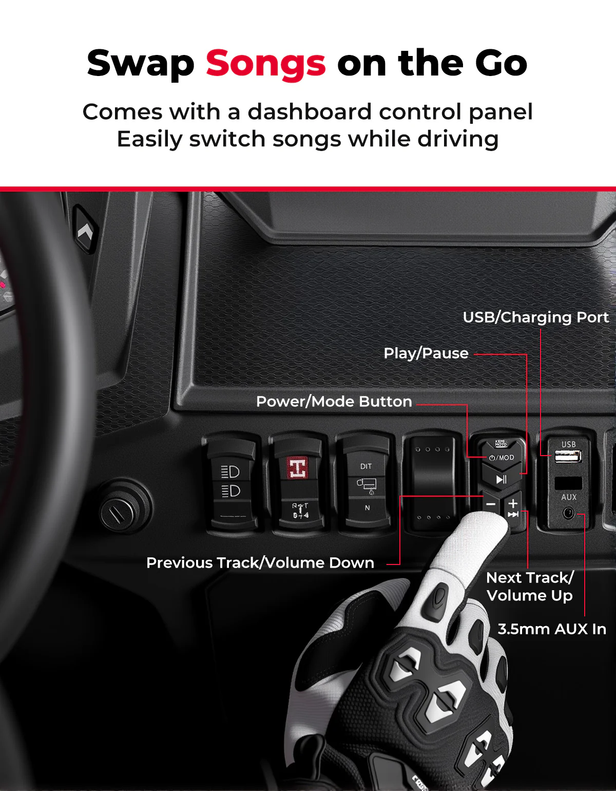 6.5'' UTV Bluetooth Sound System Speaker for Can Am Maverick X3/ RZR w/ 1.625''-1.9'' Roll Bar - Image 4