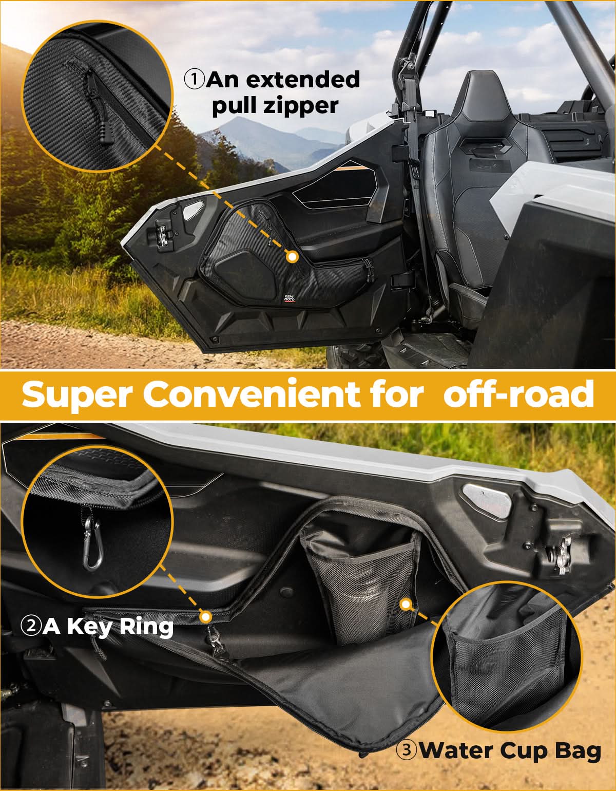 6 Q Front Door Bags with Knee Pads for 2025 Polaris RZR - Image 4
