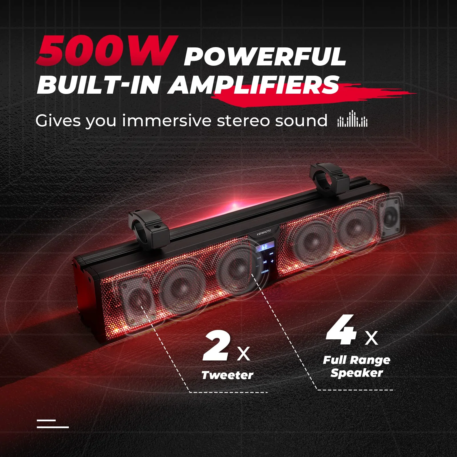 6 Speaker 26 Inch RGB Bluetooth Sound Bar for Polaris RZR/ 570/ 800/ 900/XP/1000/ Pro - Image 2