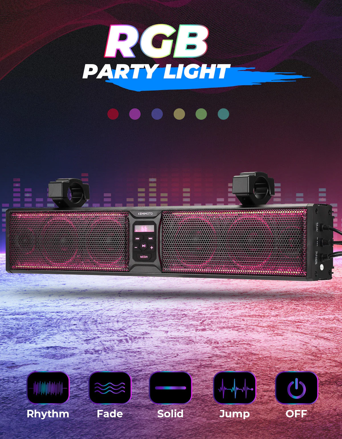 6 Speaker 26 Inch RGB Bluetooth Sound Bar for Polaris RZR/ 570/ 800/ 900/XP/1000/ Pro - Image 3