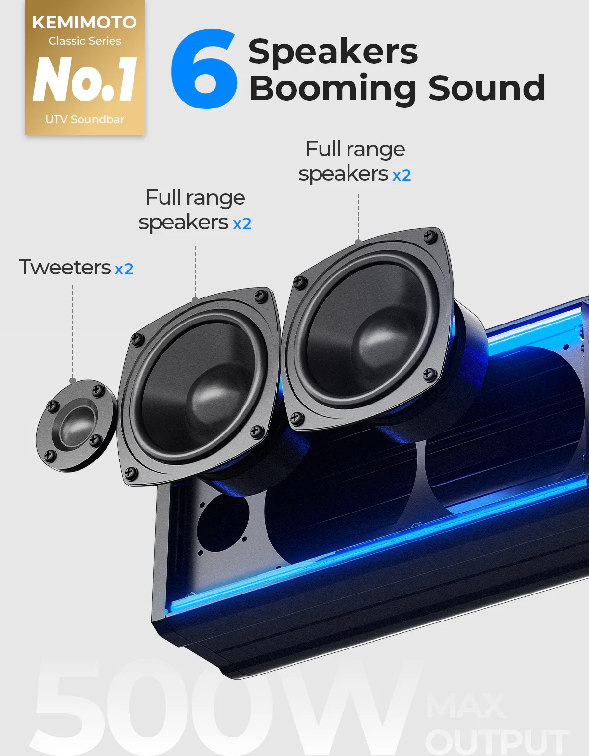 6 Speaker 26'' RGB Universal Sound Bar for Can Am Maverick X3/ RZR w/ 1.75''-2.25'' Roll Bar - Image 3