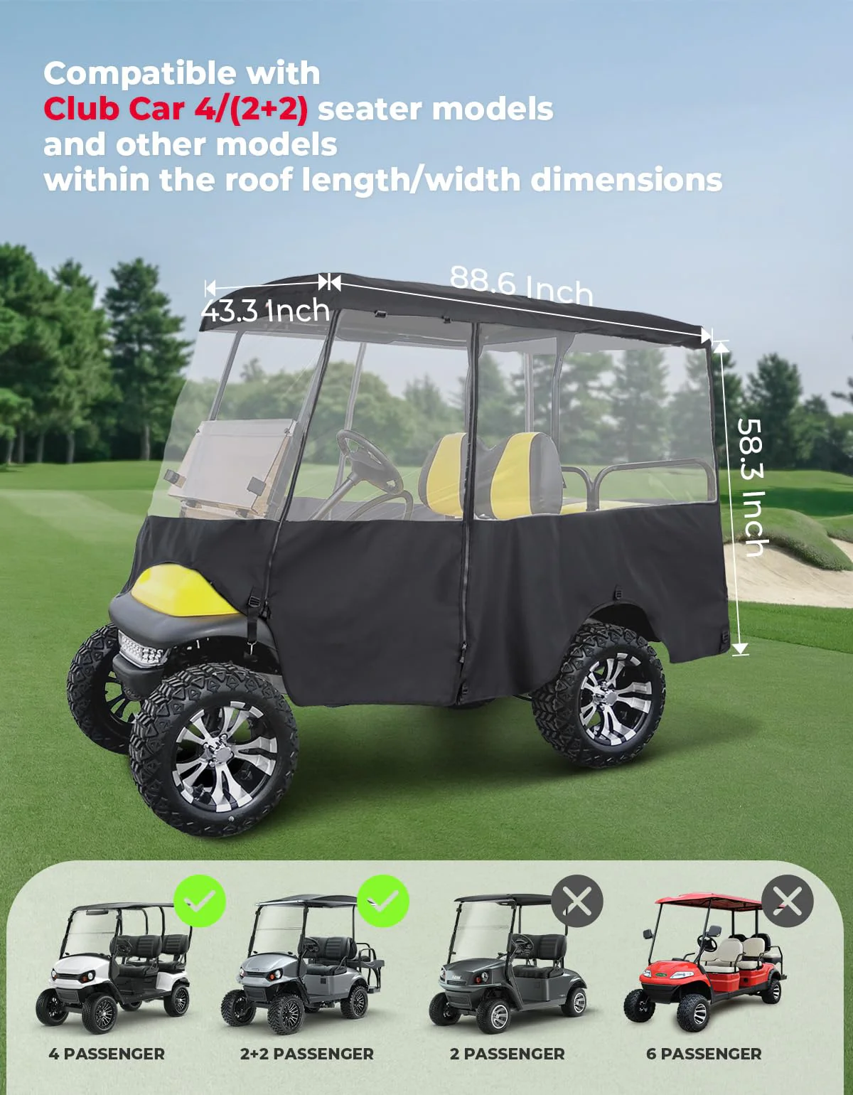 600D Enclosure Extended Roof for EZGO, Club Car Precedent/Onward/Tempo - Image 2