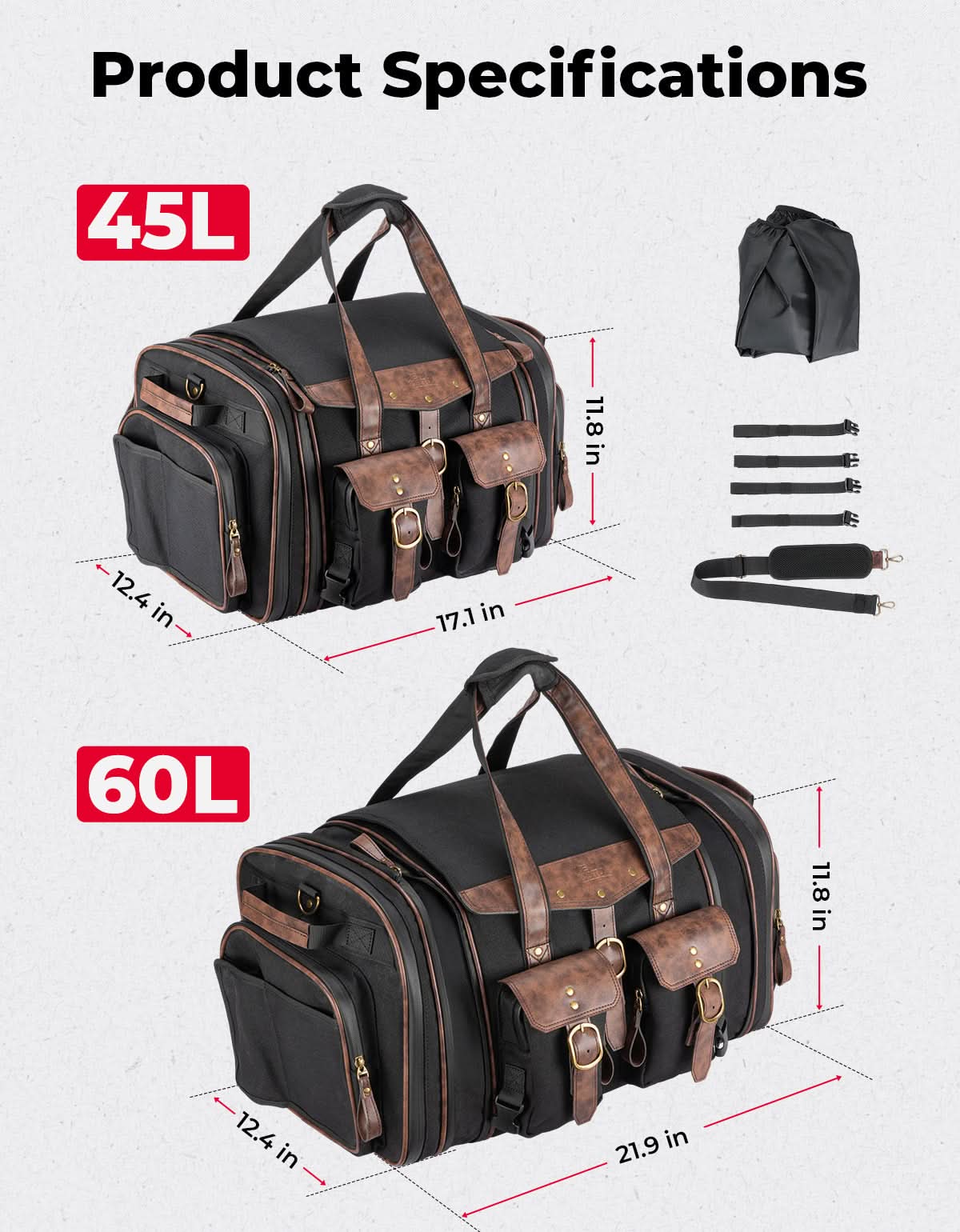 Motorcycle Tail Bag, 60L Expandable Bag Luggage - Image 5