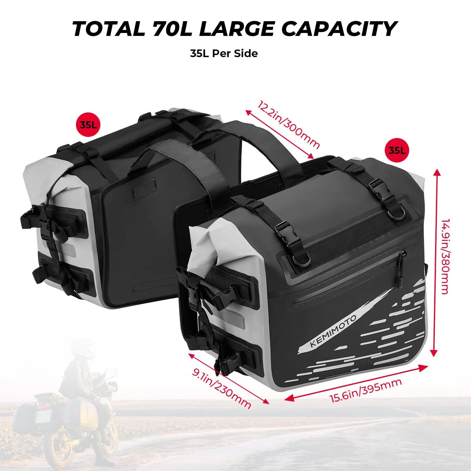 70L Waterproof Saddlebags for Adventure Touring Street Bike Dual Sport Bike - Image 4
