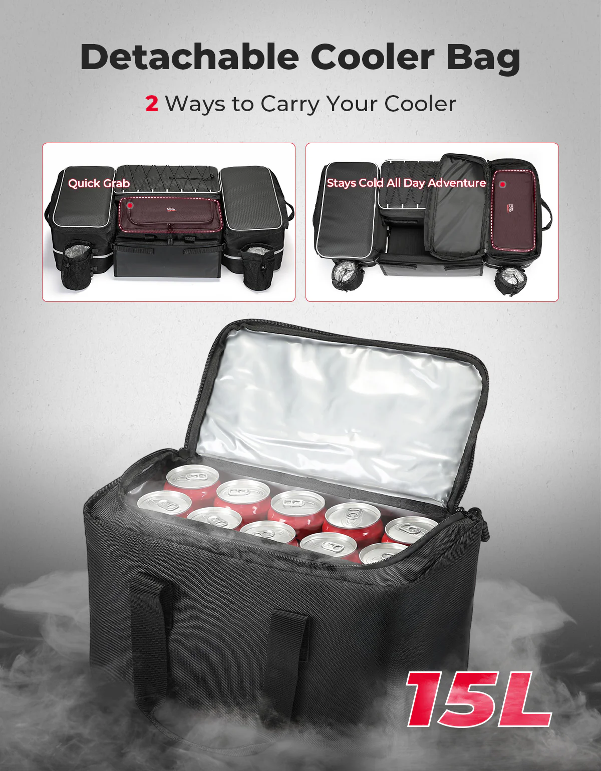 71L ATV Rear Seat Storage Bag with Cooler & Removable Cushion for Polaris, Can-Am - Image 4