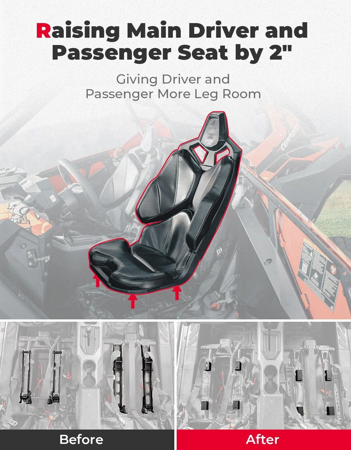 8PCS Seat Risers Spacers 2'' Lift Kit for Polaris RZR PRO XP 2-Seat - Image 2