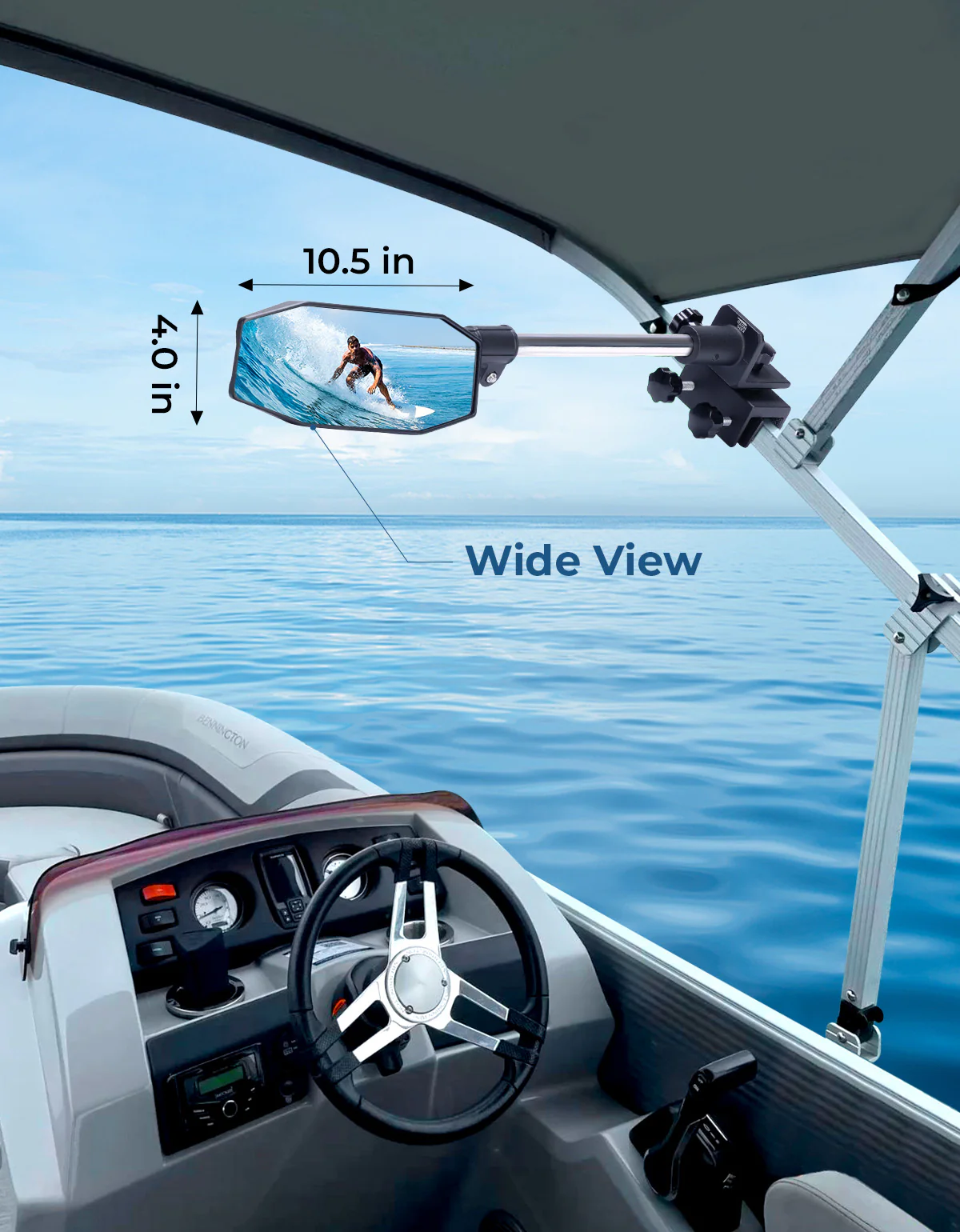 "10.5" x 4" Adjustable Marine Rearview Mirror with Telescoping Pole for Pontoon & Ski Boats - Image 5