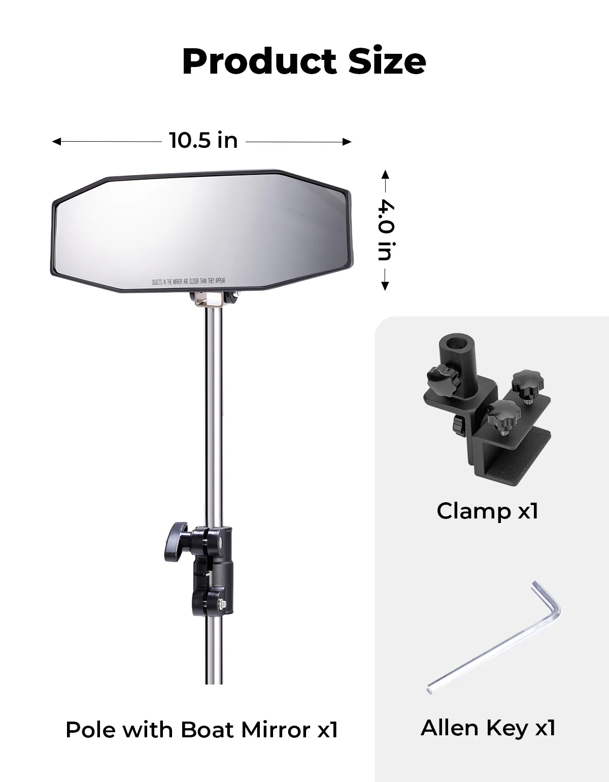 "10.5" x 4" Adjustable Marine Rearview Mirror with Telescoping Pole for Pontoon & Ski Boats - Image 7
