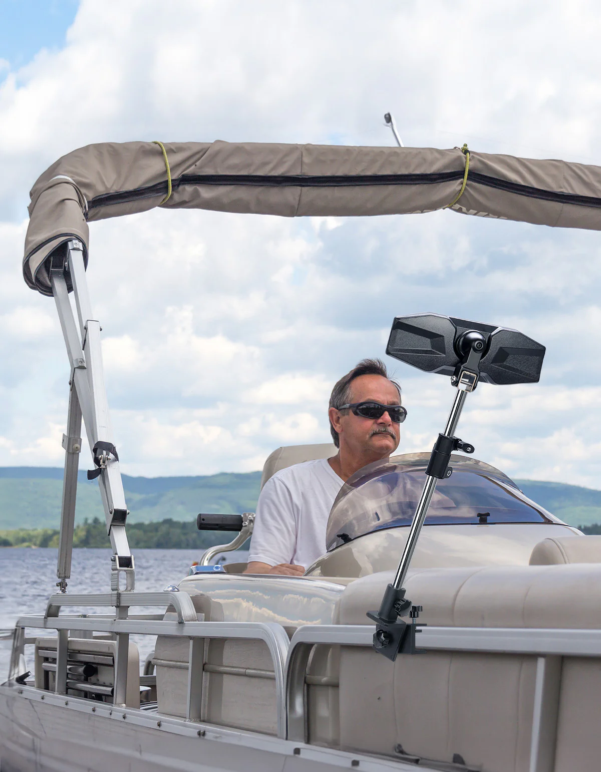 "10.5" x 4" Adjustable Marine Rearview Mirror with Telescoping Pole for Pontoon & Ski Boats - Image 8