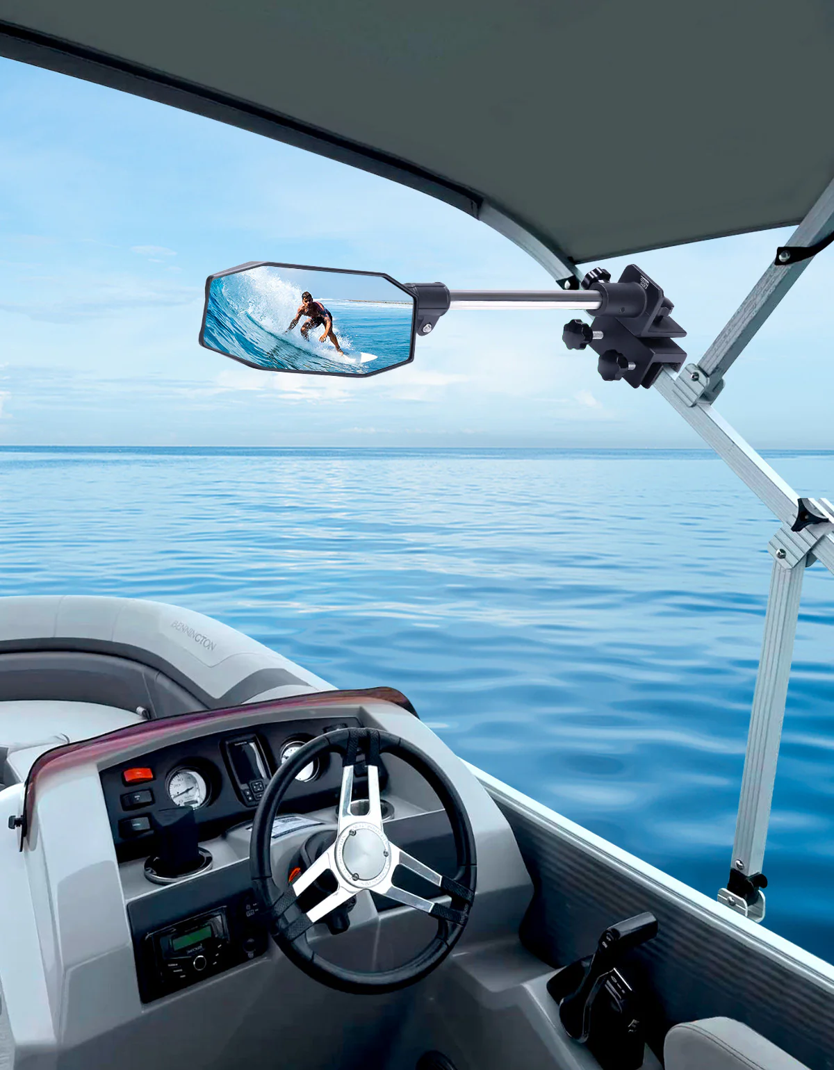 "10.5" x 4" Adjustable Marine Rearview Mirror with Telescoping Pole for Pontoon & Ski Boats - Image 9