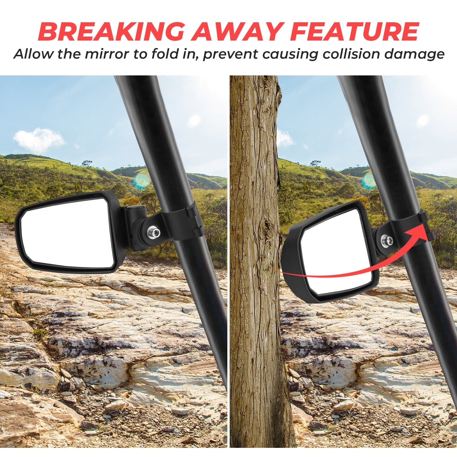 Adjustable Side View Convex Mirror for 1.75" Roll Cage Fit Yamaha Rhino - Image 4