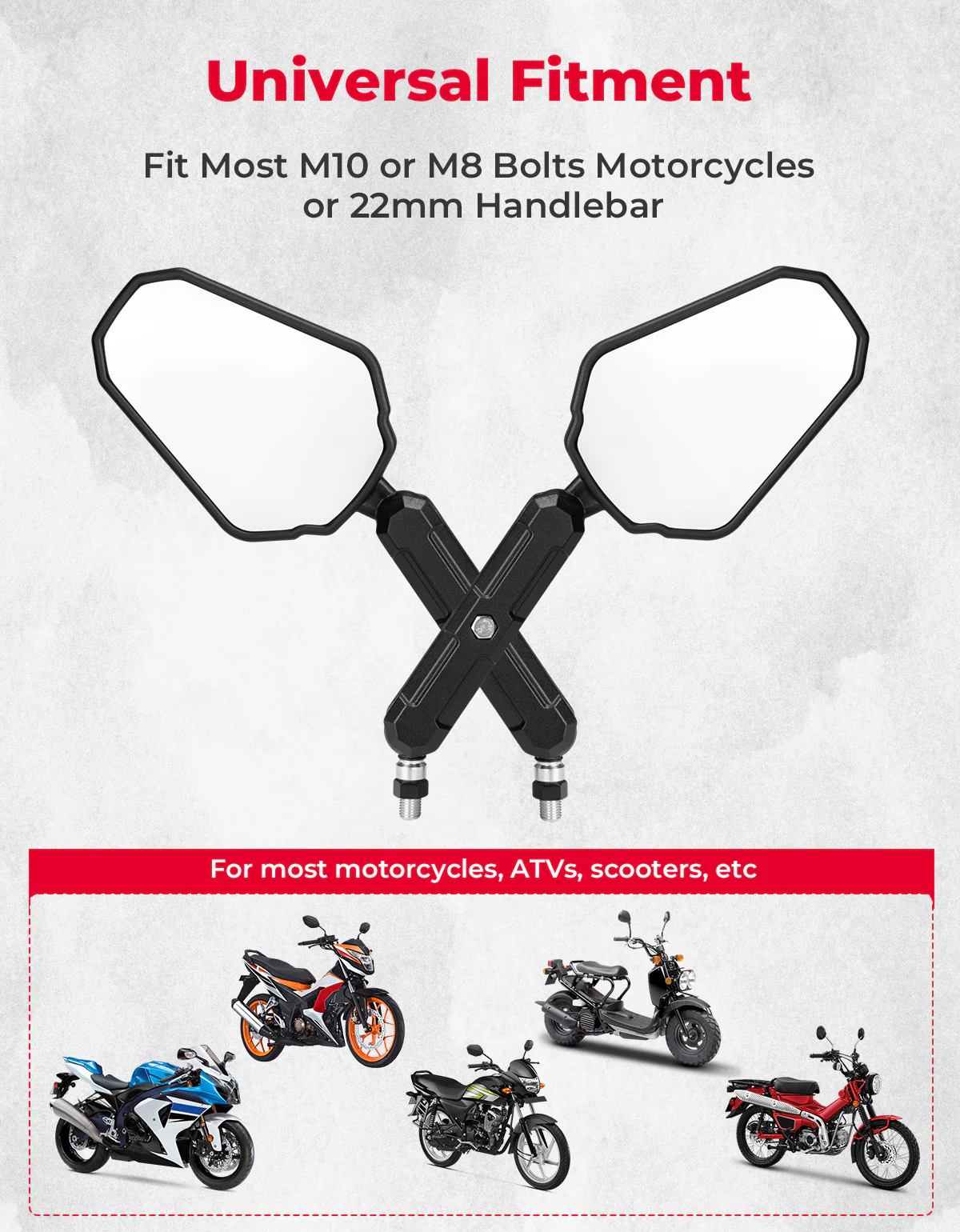 Adventure Motorcycle Mirrors M8 M10 Bolt Handlebar Mount - Image 2