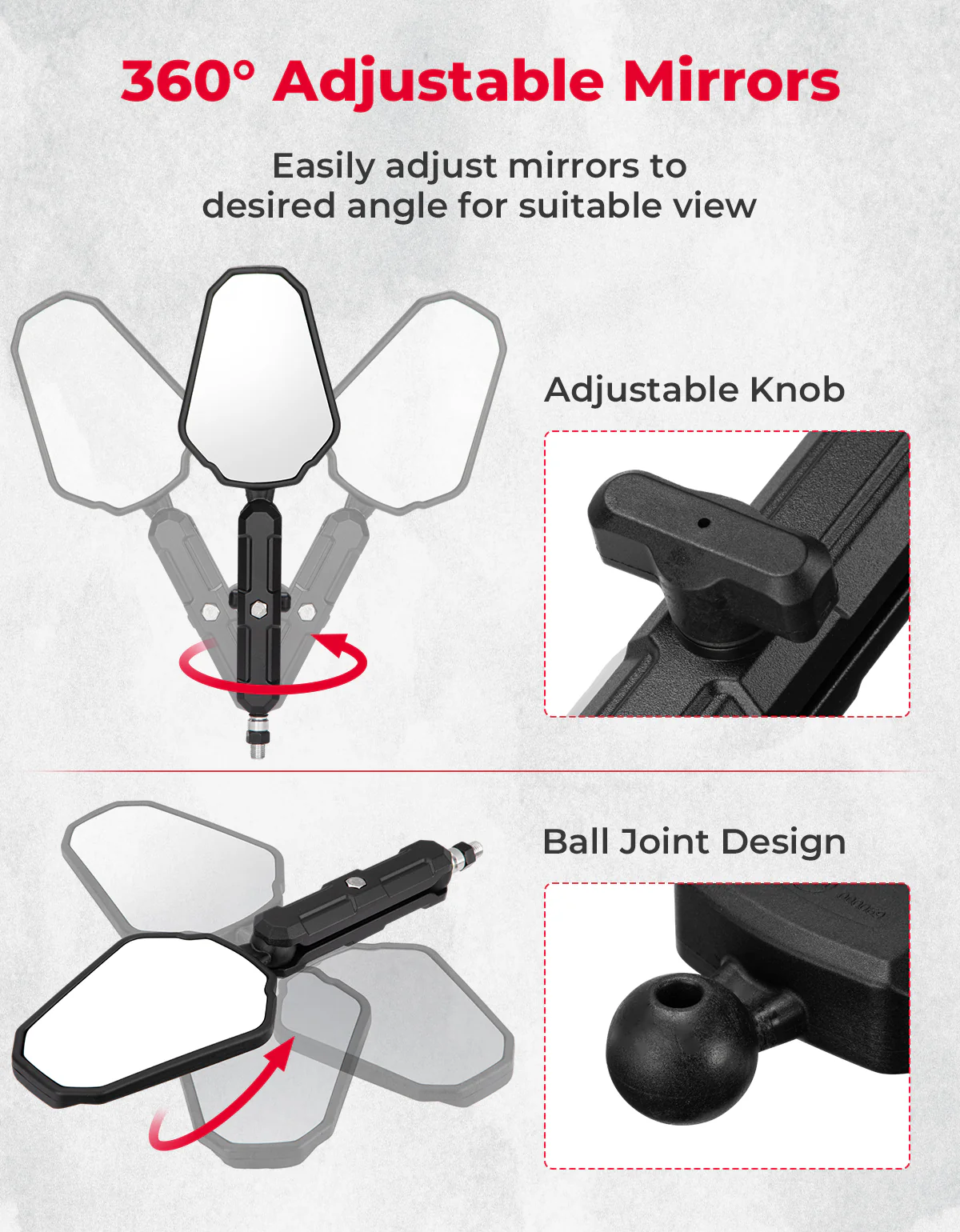 Adventure Motorcycle Mirrors M8 M10 Bolt Handlebar Mount - Image 3