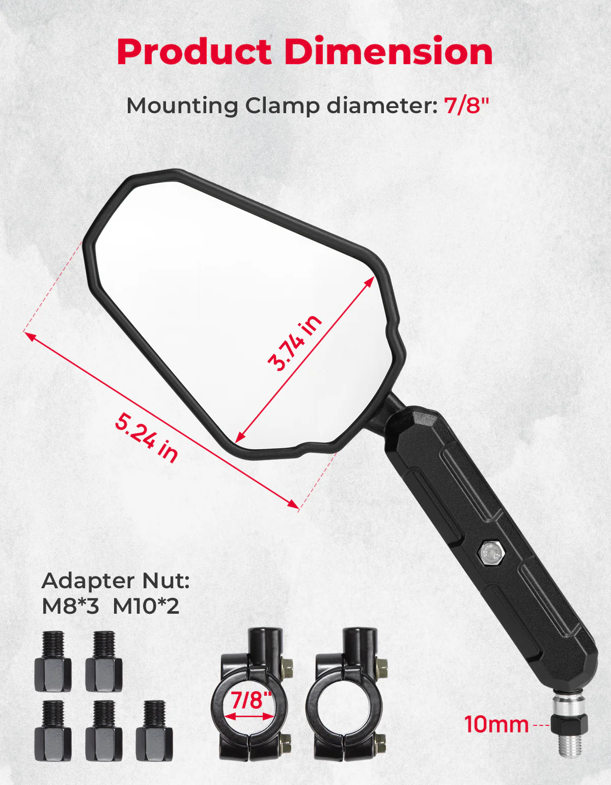 Adventure Motorcycle Mirrors M8 M10 Bolt Handlebar Mount - Image 4
