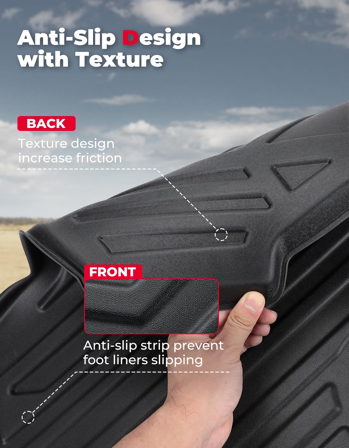 Floor Mats TPE All-Weather Anti-Slip Liners for Pioneer 1000-6 (4 Pcs) - Image 3