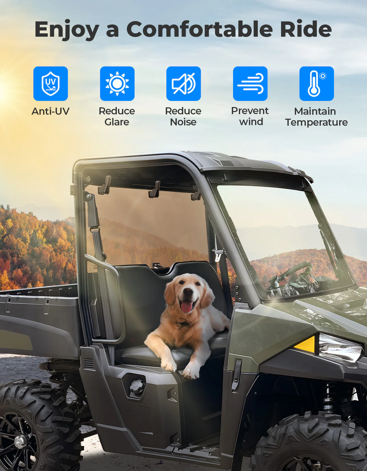 Anti-UV Tinted Rear Window for Polaris Ranger Midsize 570 500, Crew/SP/ETX/EV - Image 6