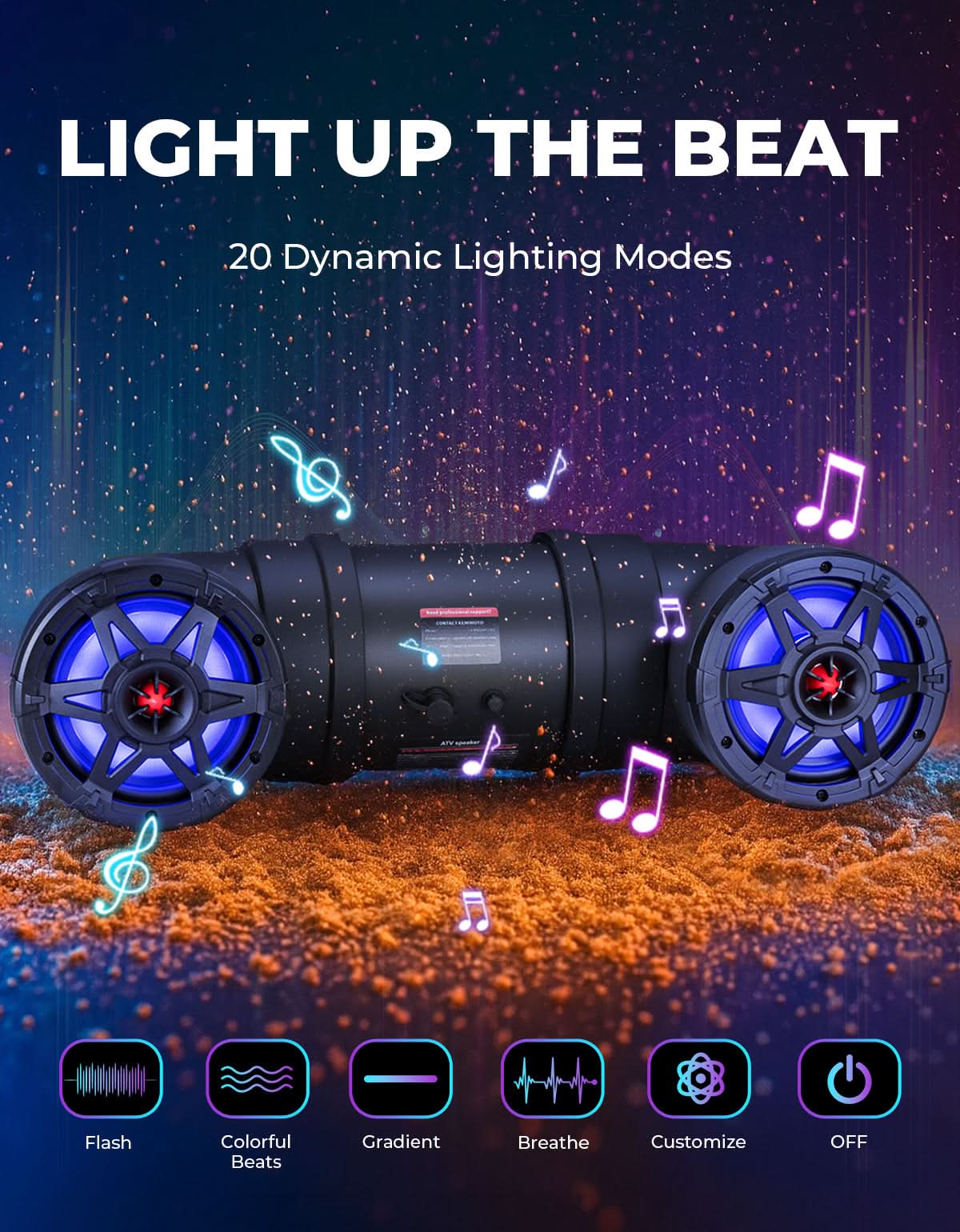 ATV Bluetooth Speaker 8" Sound Bar with RGB Lights for Polaris Can-Am - Image 4