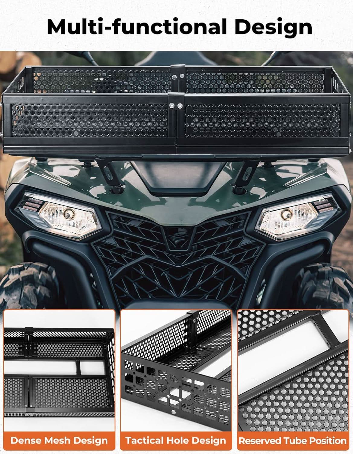ATV Front Cargo Basket with Steel Mesh Surface for Kawasaki, Universal for Golf Cart Tractor - Image 3