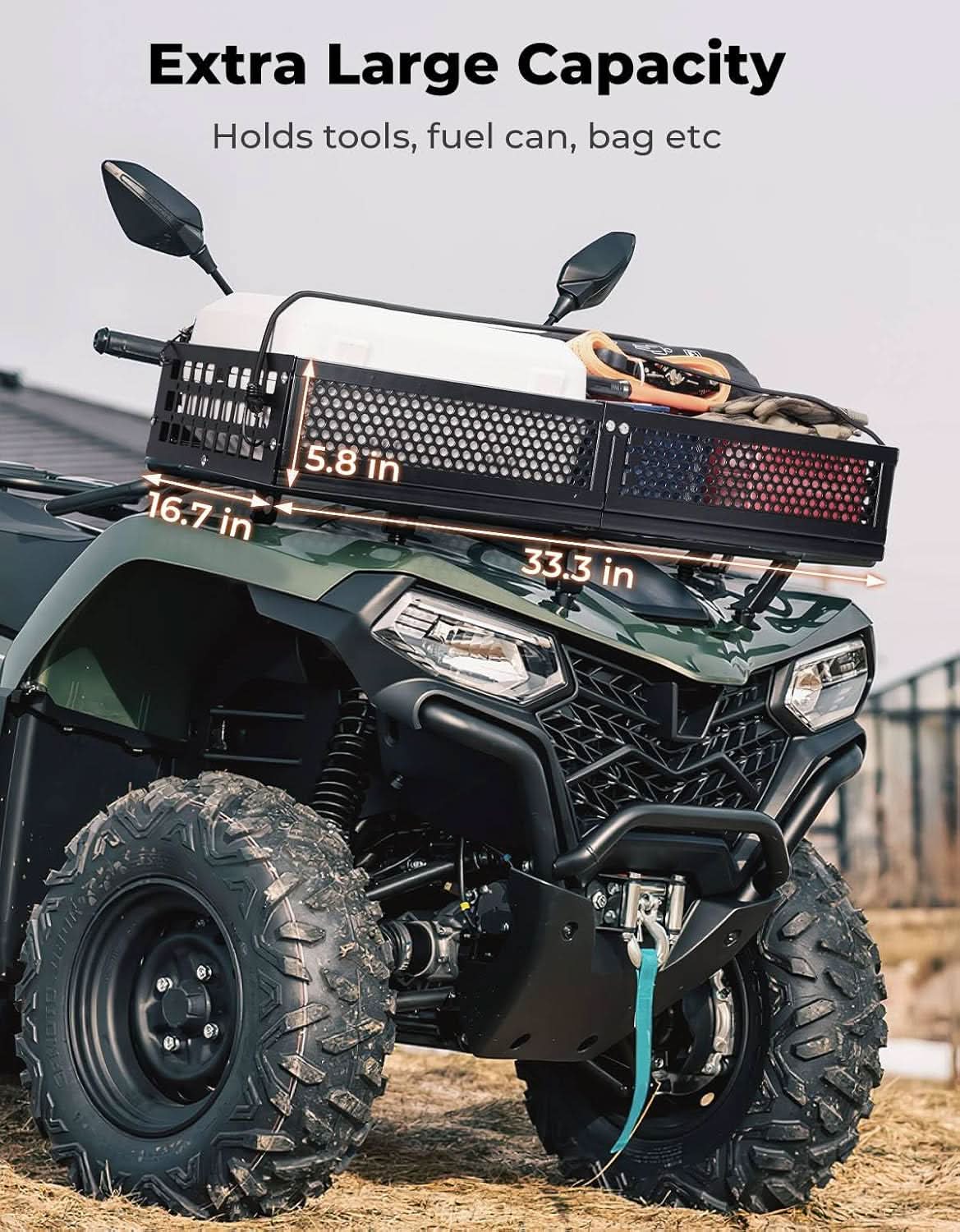 ATV Front Cargo Basket with Steel Mesh Surface for Kawasaki, Universal for Golf Cart Tractor - Image 4