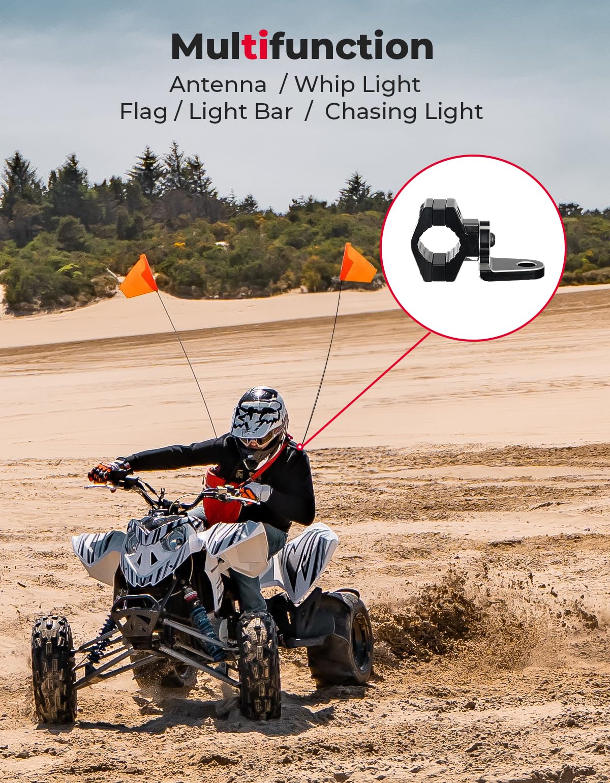 ATV Whip Light Flag Mount Bracket for 7/8"-9/8" Rack Bar - Image 7