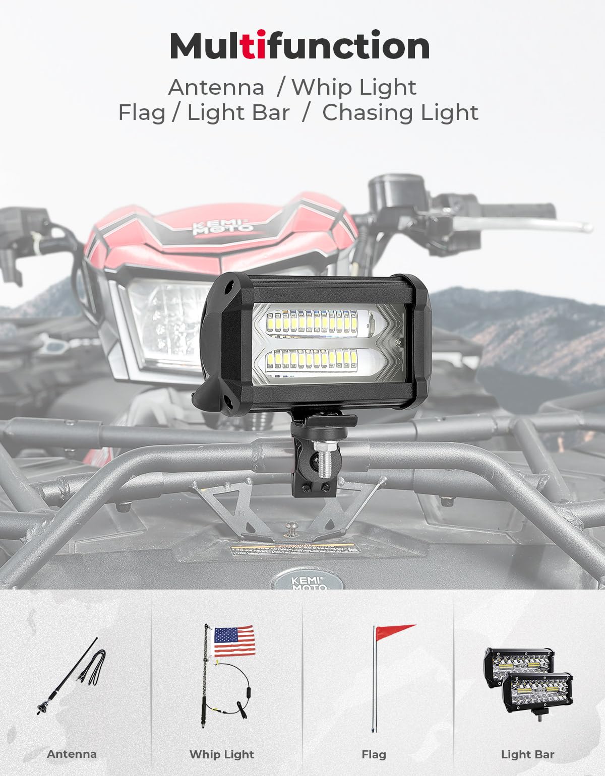 ATV/ UTV Whip Light / Flag Mounting Bracket for 7/8"-9/8" Handlebar Rack Bars - Image 5