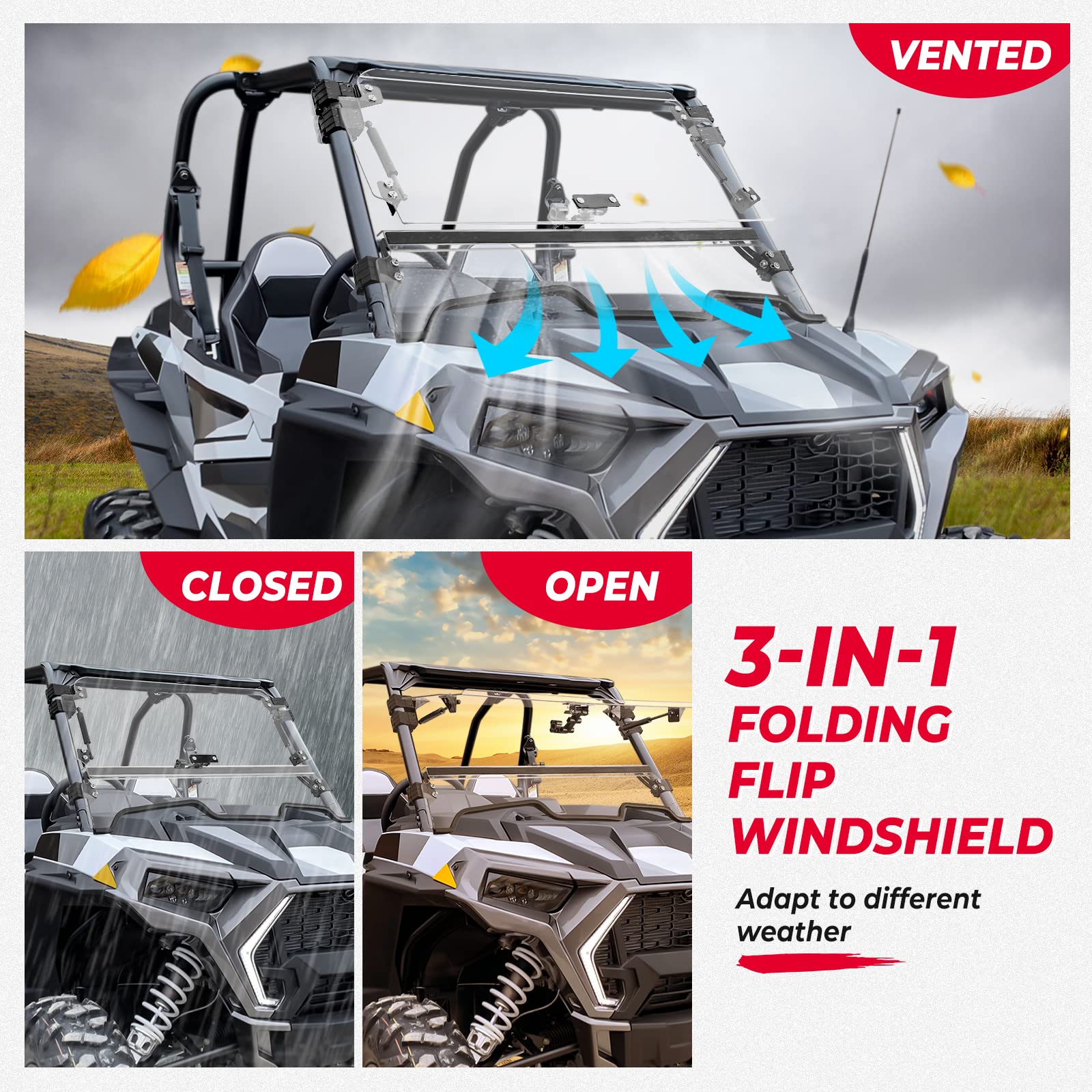 Cab Enclosures 2 Soft Upper Doors 3-IN-1 Flip Windshield for Polaris RZR XP 1000 - Image 6