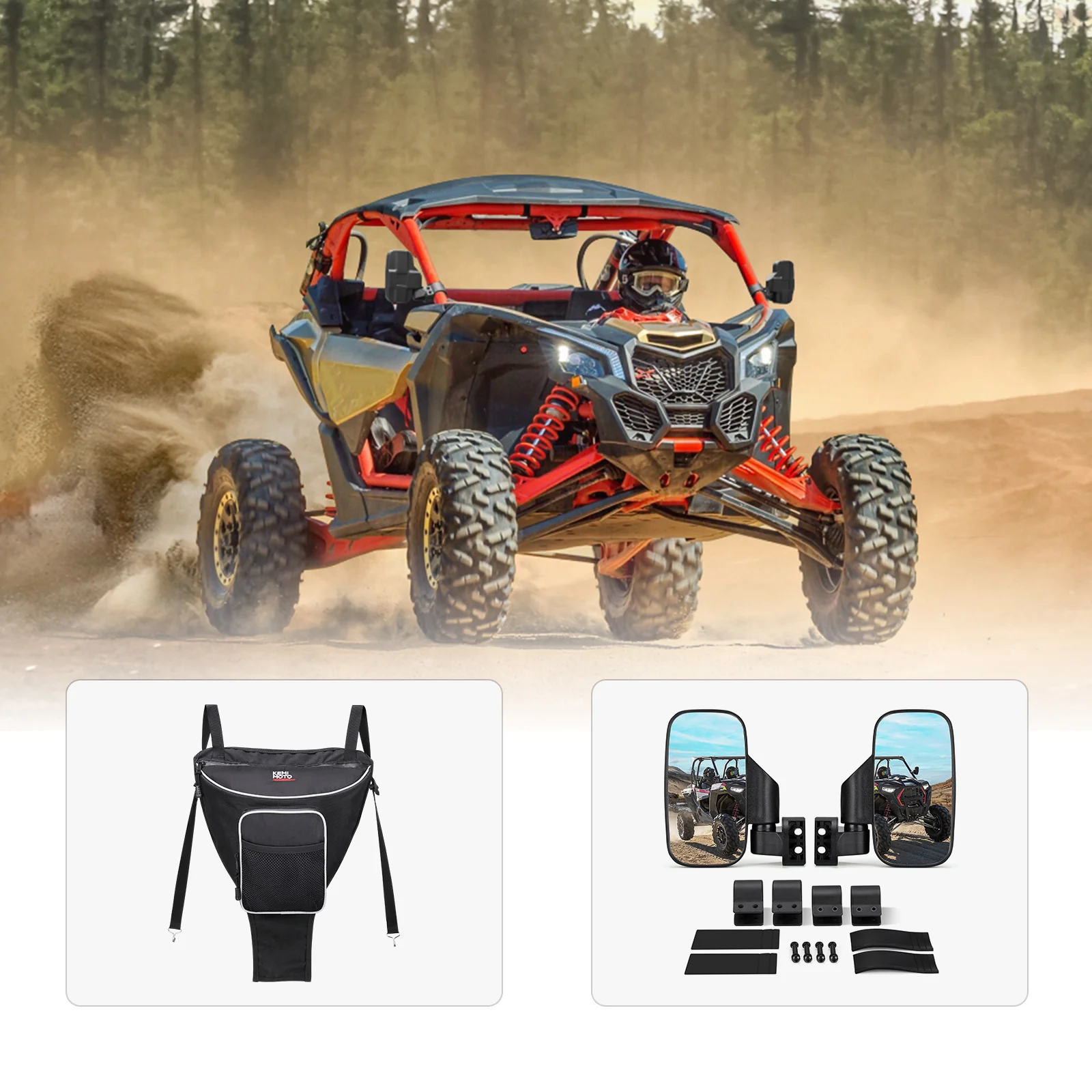Cab Pack Center Seat Bag and Side View Mirror for Polaris RZR - Image 4