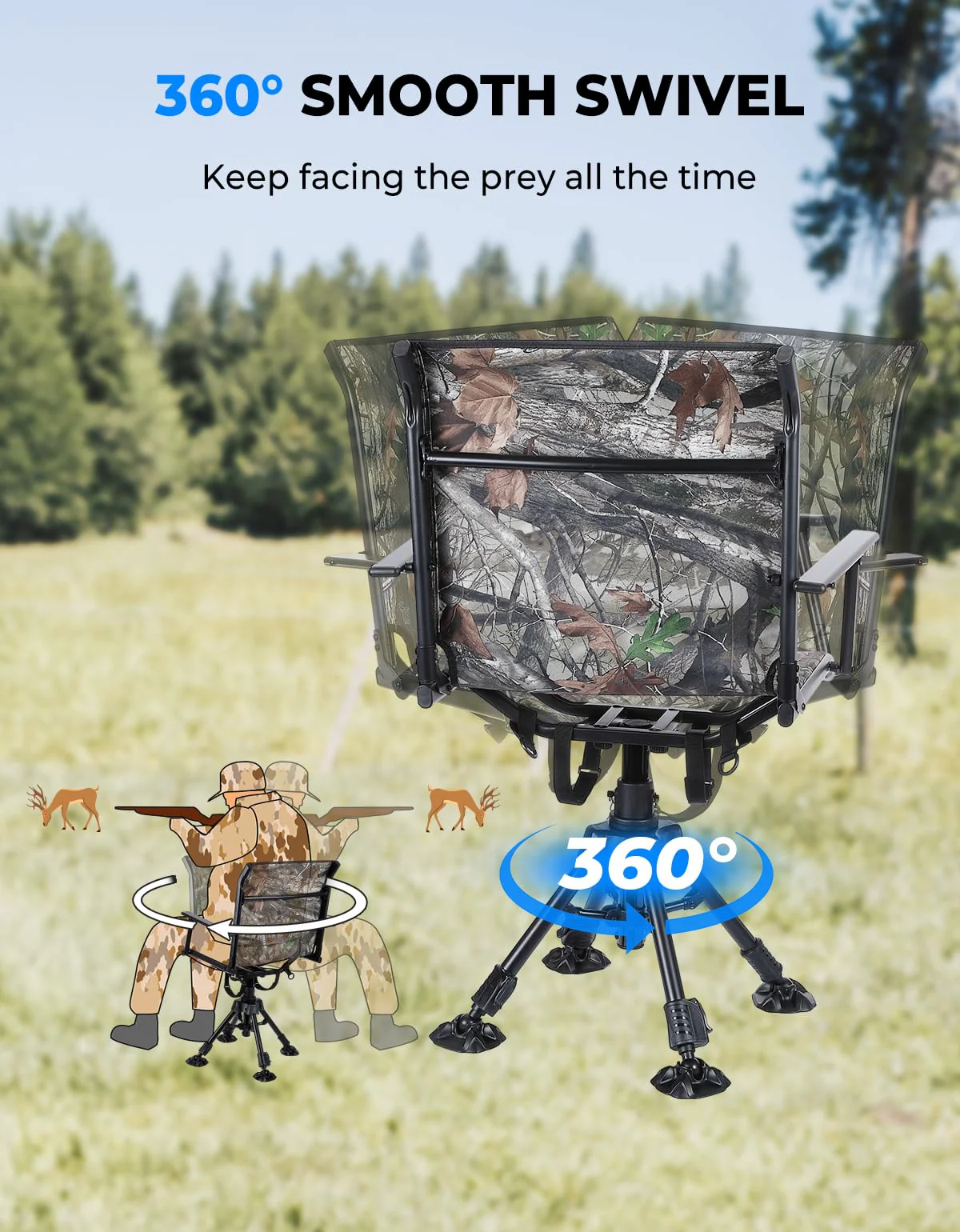 Camo 360 Degree Silent Swivel Blind Hunting Chair - Image 3
