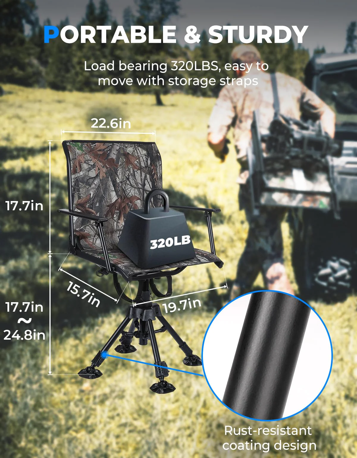 Camo 360 Degree Silent Swivel Blind Hunting Chair - Image 5
