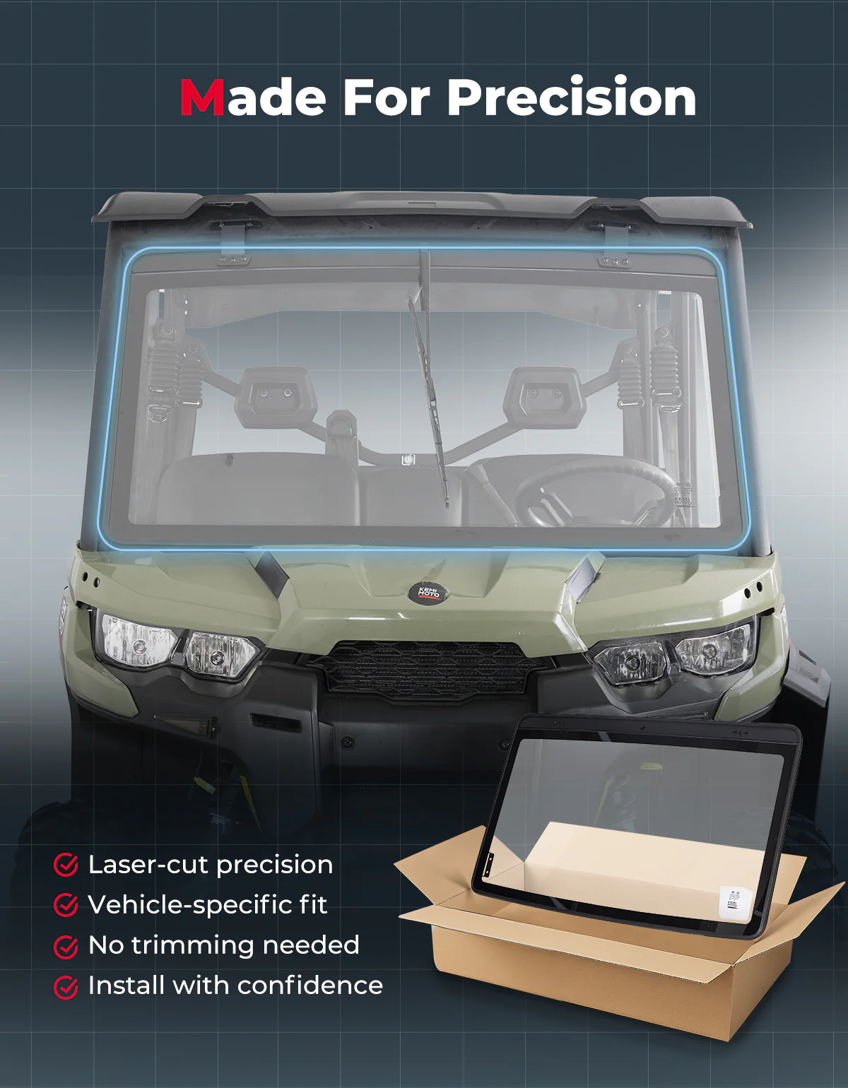 Can-Am Defender Glass Windshield with Manual Wipers (2016–2026) - Image 3