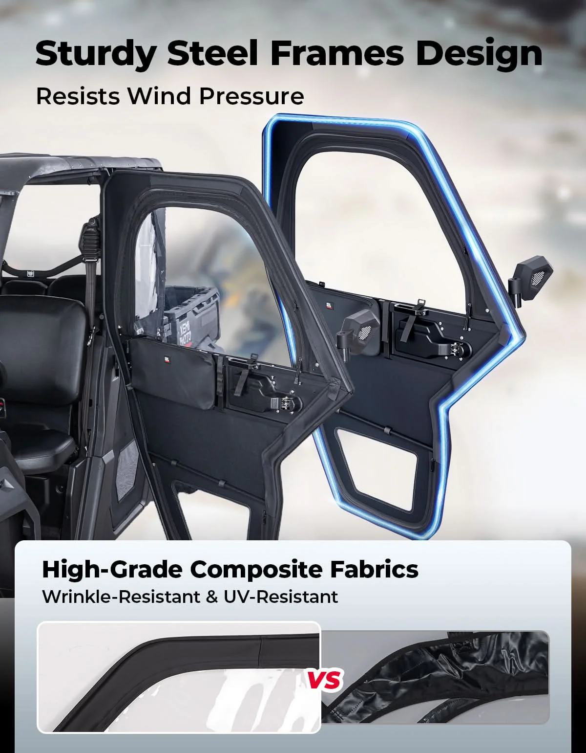 UTV Framed Doors for Can-Am Defender Max HD 7/8/9/10 – Full Enclosure Kit, 2022–2026 - Image 3