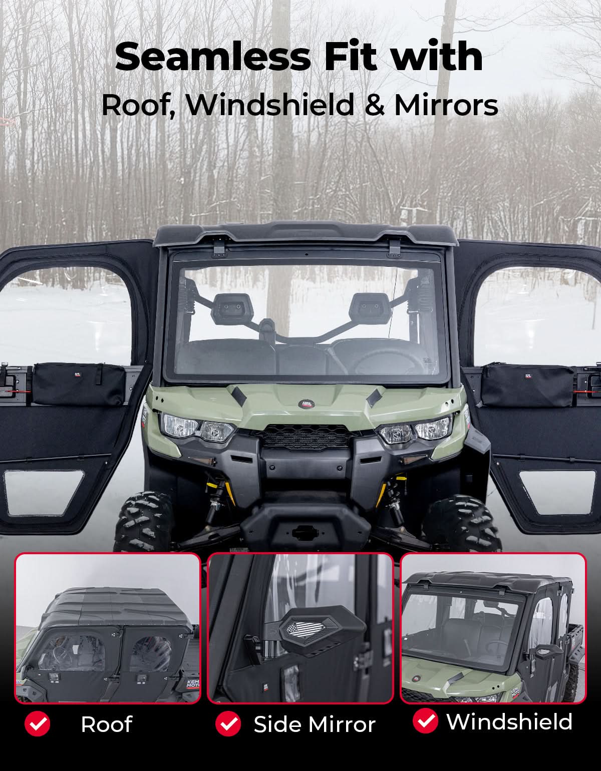 UTV Framed Doors for Can-Am Defender Max HD 7/8/9/10 – Full Enclosure Kit, 2022–2026 - Image 4