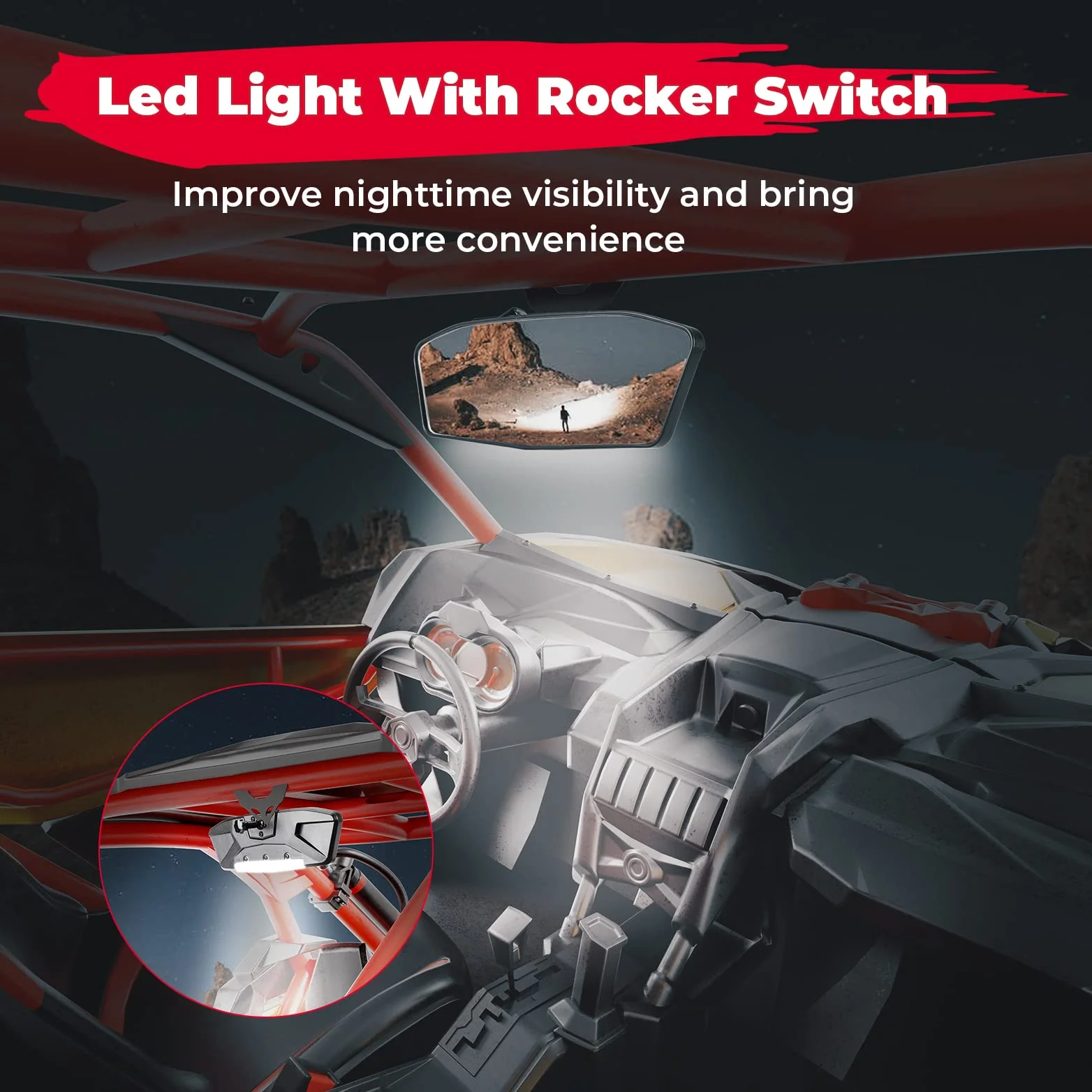 LED Rear Mirror w/Interior Lights for Can-Am Maverick X3 / X3 MAX - Image 4