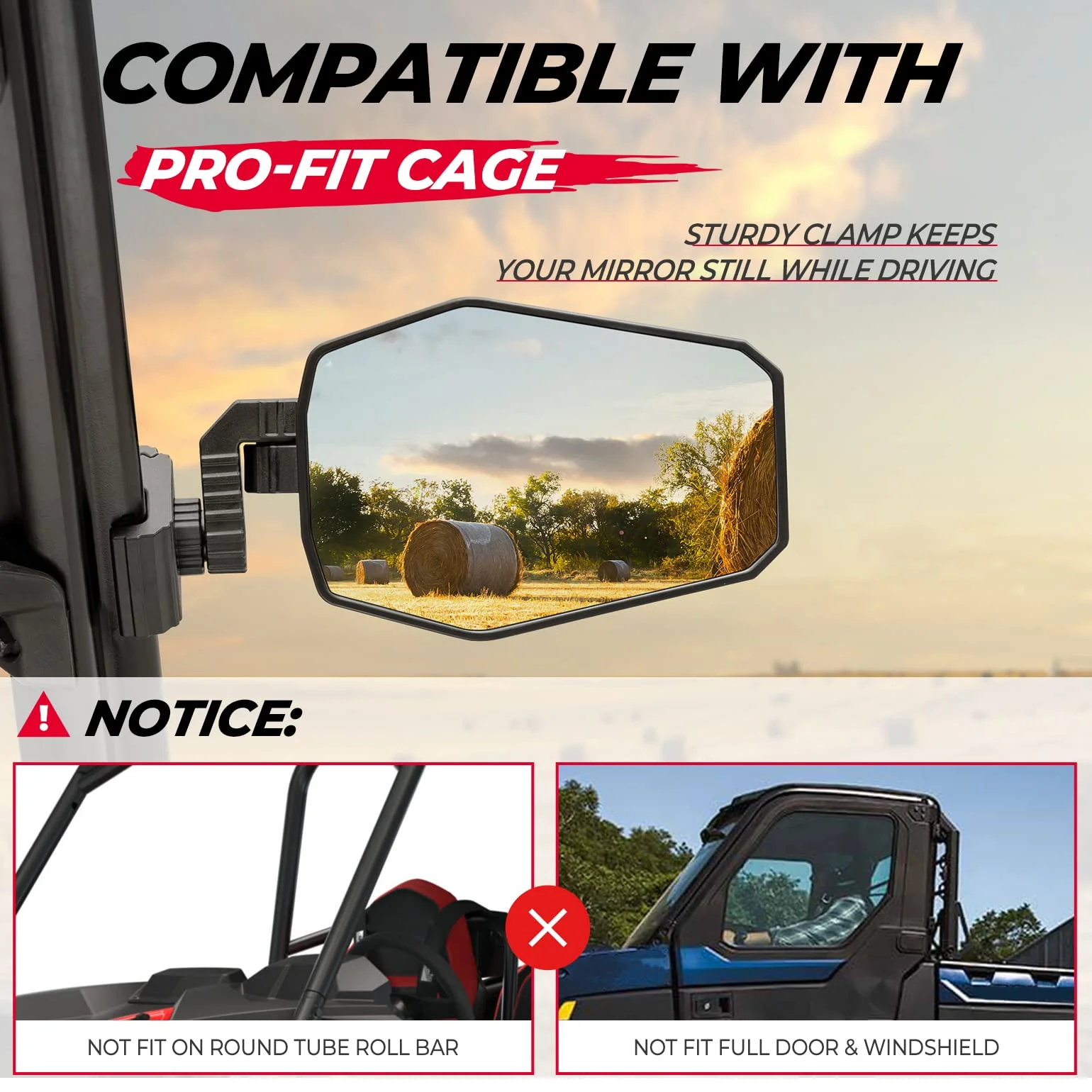 UTV Side Mirrors for Polaris Ranger/ Can-Am Defender/ Maverick Trail - Image 2