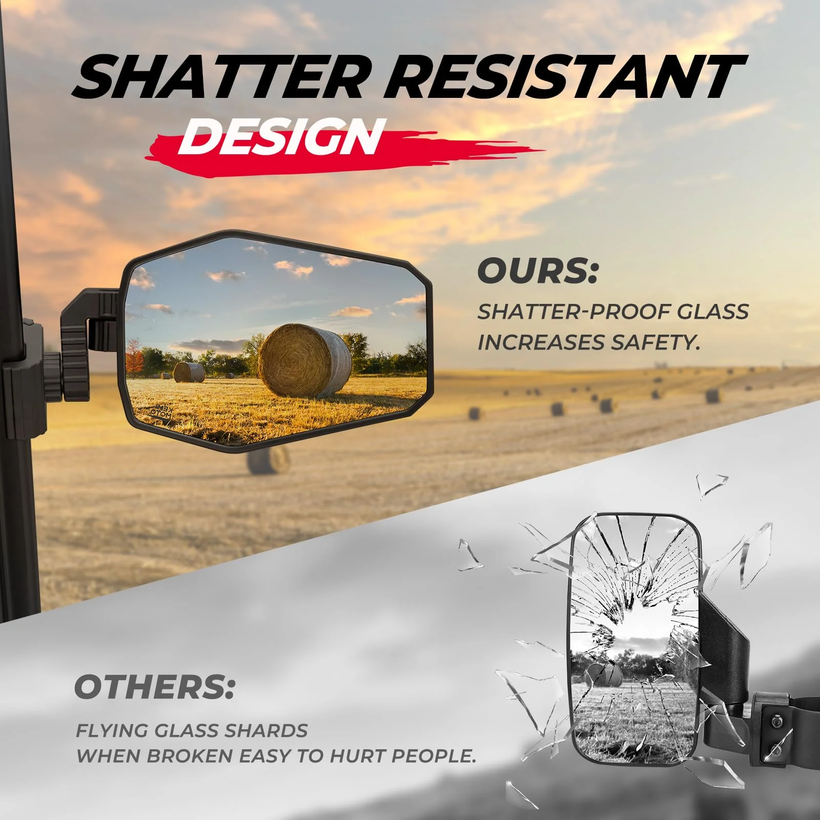 UTV Side Mirrors for Polaris Ranger/ Can-Am Defender/ Maverick Trail - Image 5