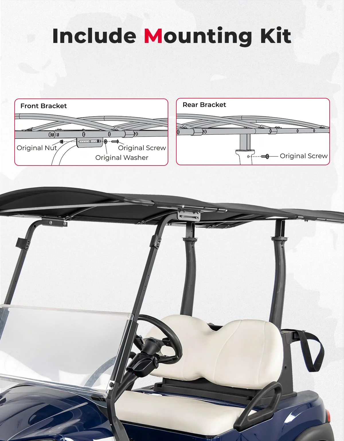 Canvas Universal Sun Top, 85" Extended Golf Cart Roof - Image 2