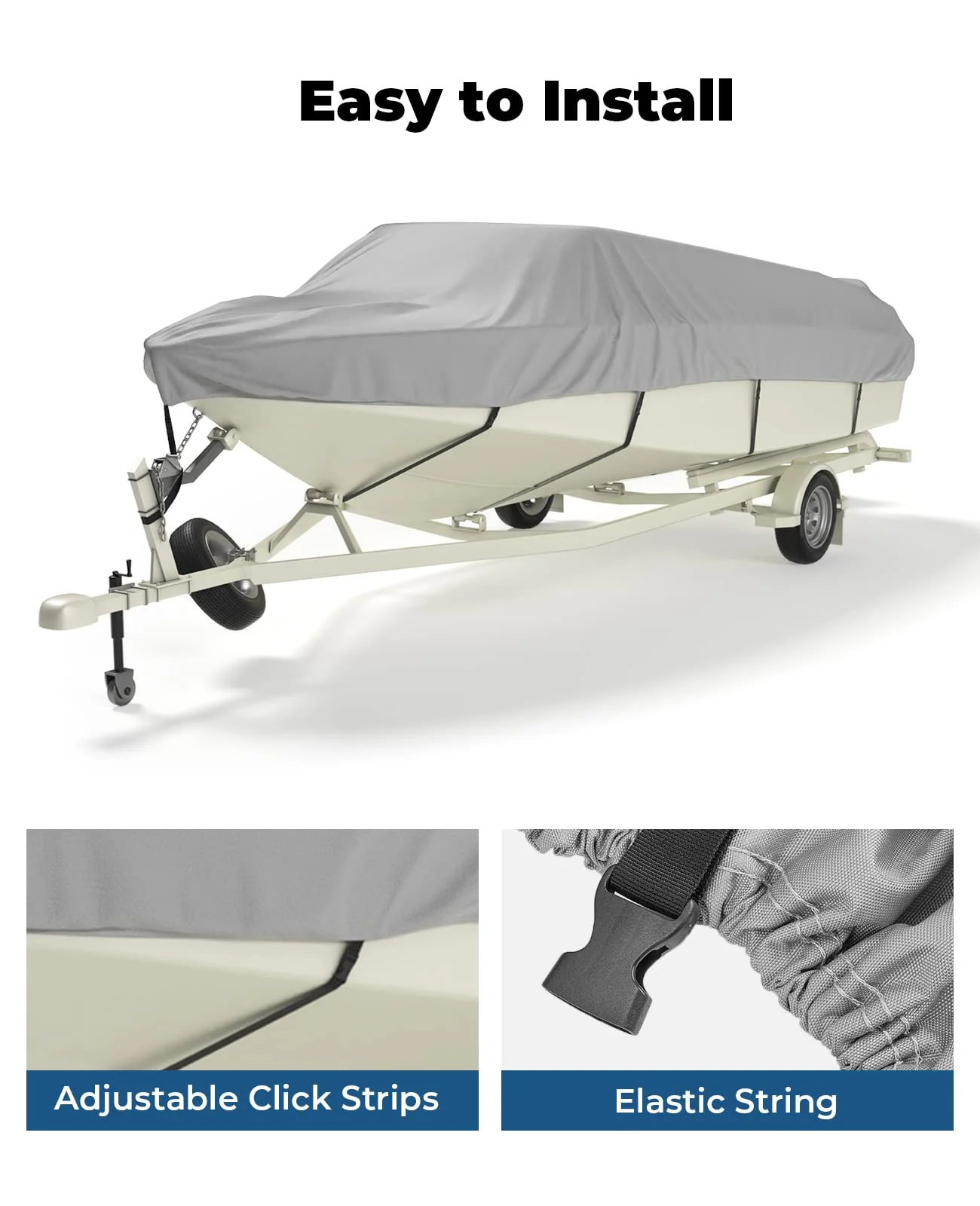 Trailerable Boat Covers 600D, Waterproof Fit V-Hull - Image 16