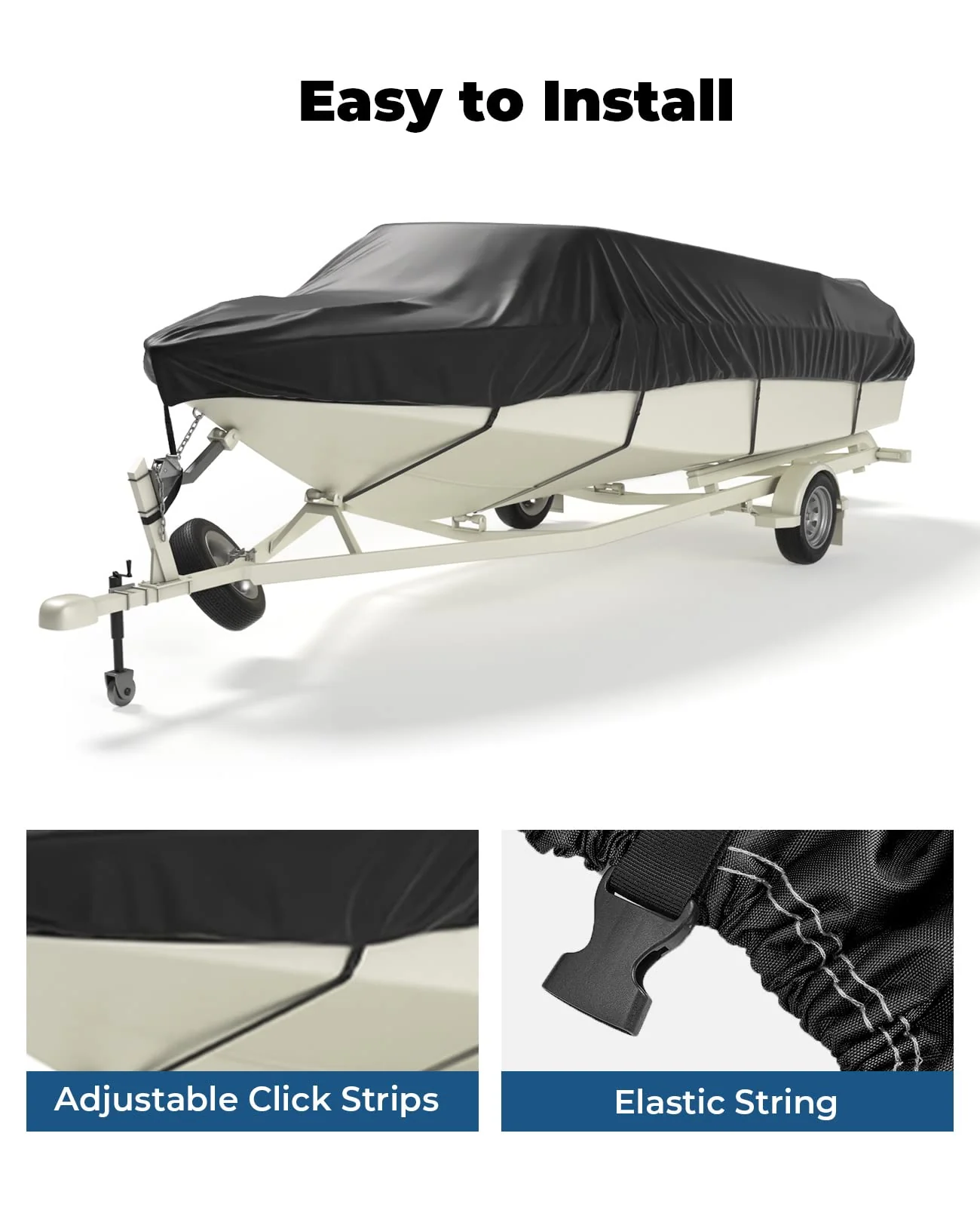 Trailerable Boat Covers 600D, Waterproof Fit V-Hull - Image 4