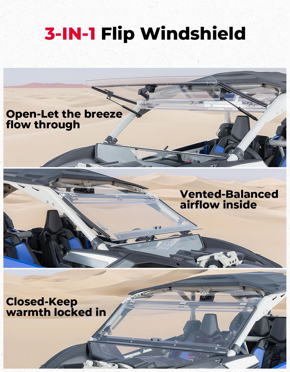 Clear 3-in-1 Front Flip Windshield for Can-Am X3 & X3 Max – Hard-Coated 1/4" Polycarbonate, Scratch Resistant - Image 3